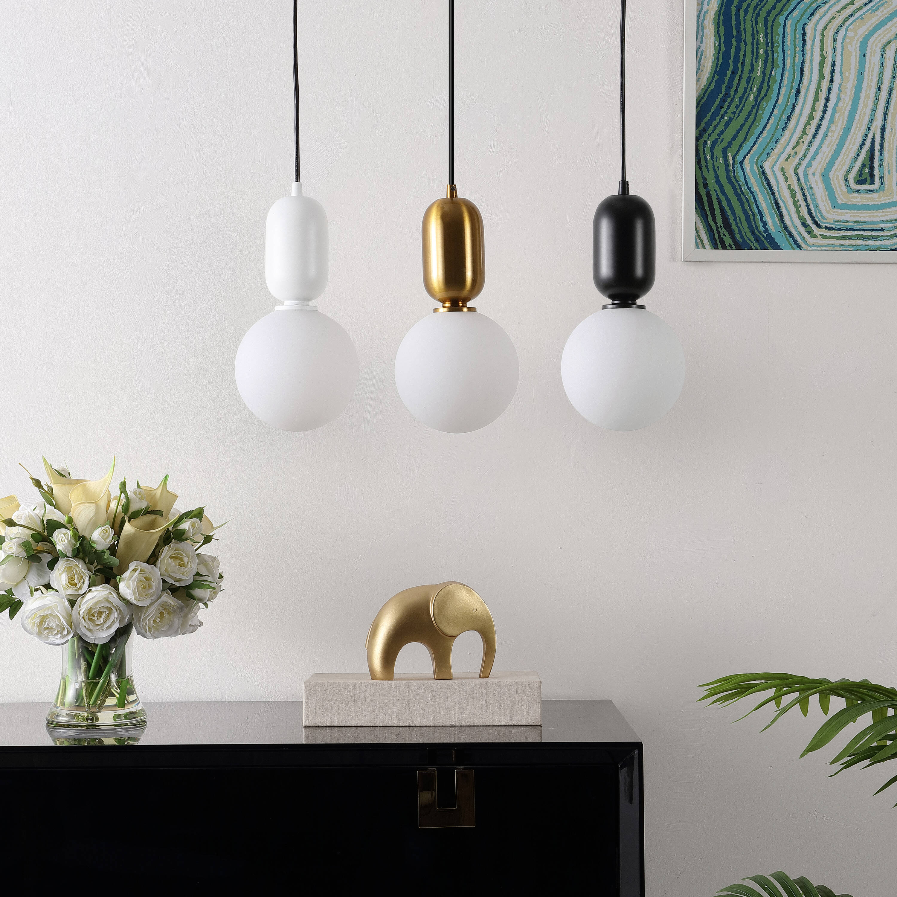 Amagiri 6" Assorted Glass Globe Pendant Light Set with LED