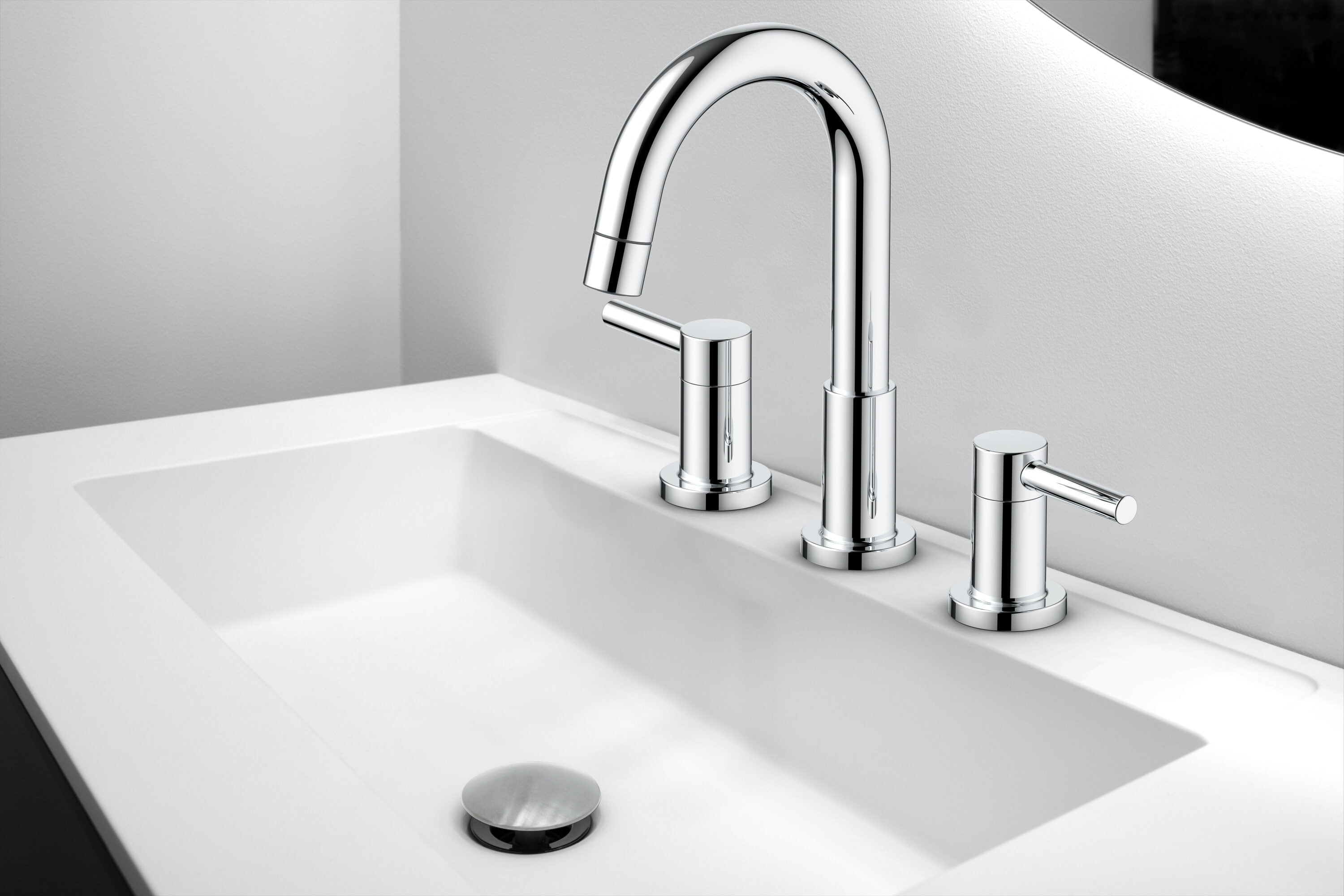 allen + roth 67485W-6201 Polished Chrome Widespread 2-handle WaterSense Mid-arc Residential Handle Bathroom Sink Faucet with Drain