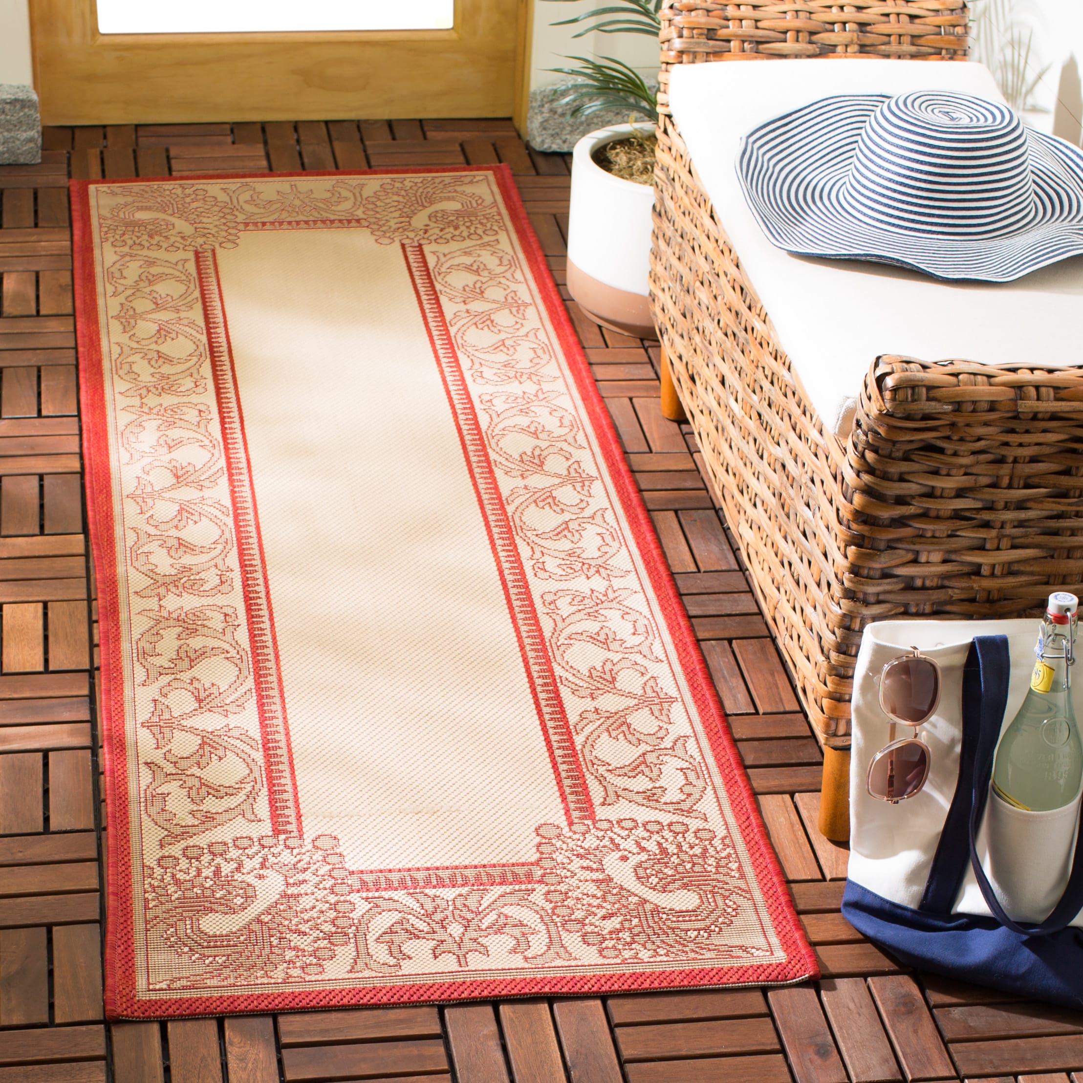 Courtyard 2965 Natural/Red 2 x 7 Rectangular Runner rug