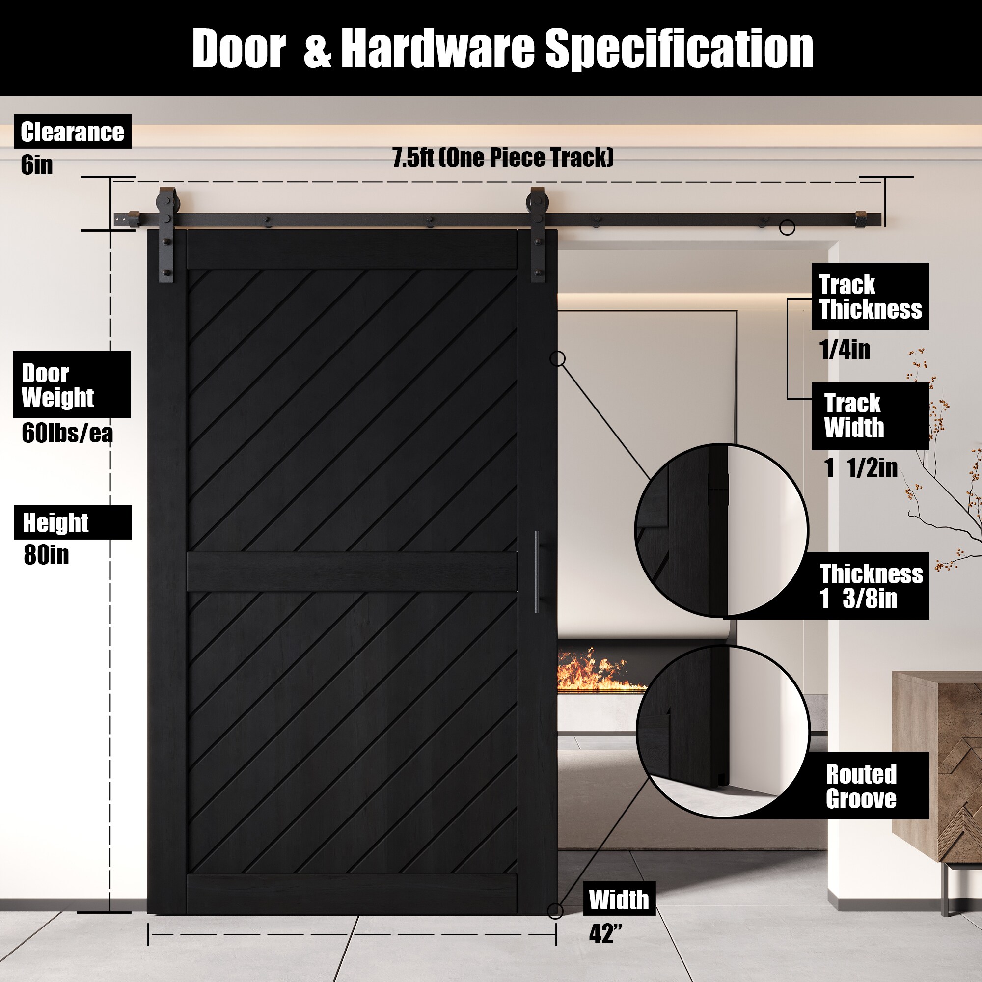 HOMACER YT1H090C-XT1-4280-BK Barn-Doors - View #2