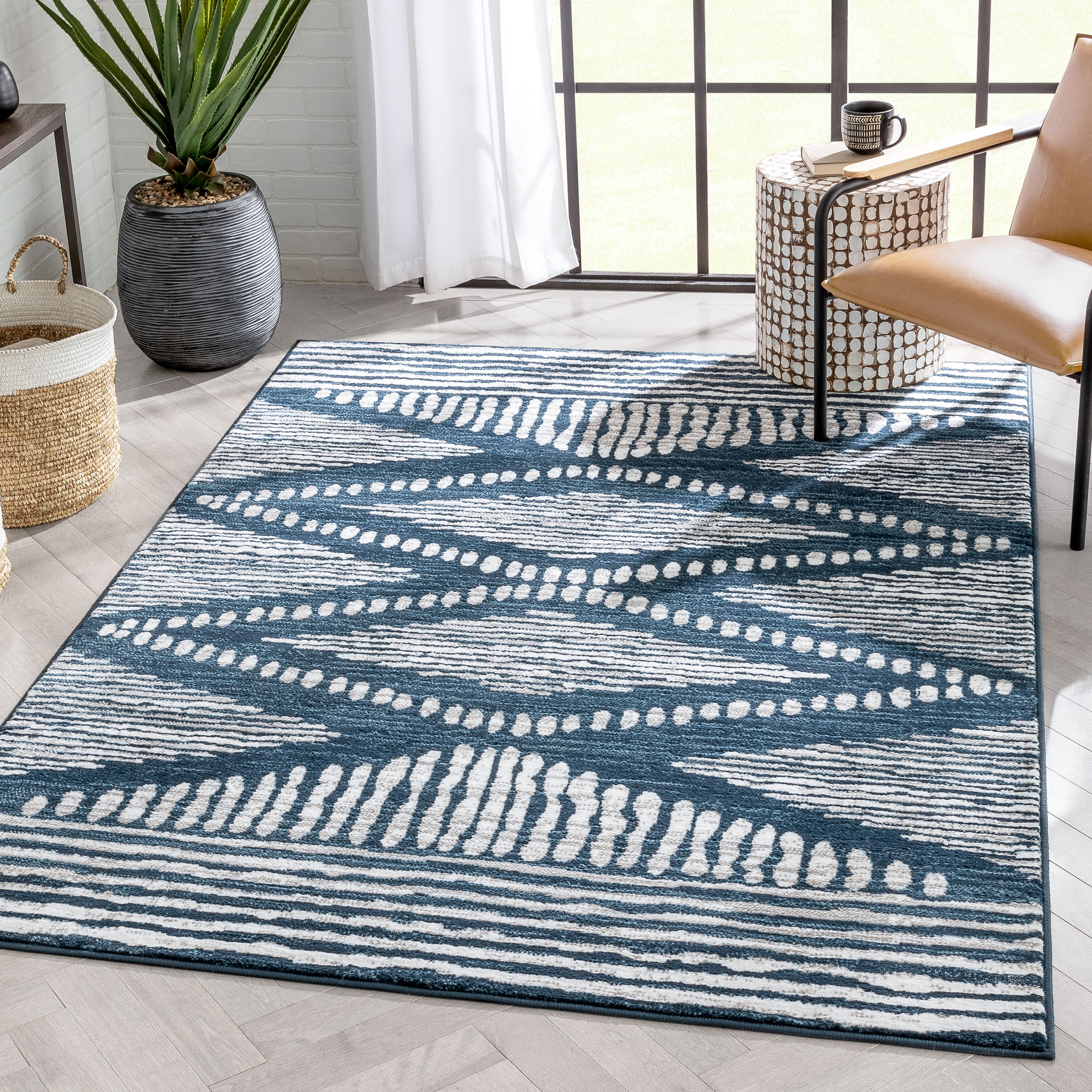 Well Woven DU-134-5 Dulcet 5 x 7 (ft) Loomed Polypropylene Blue Rectangular Indoor Tribal Global Area rug