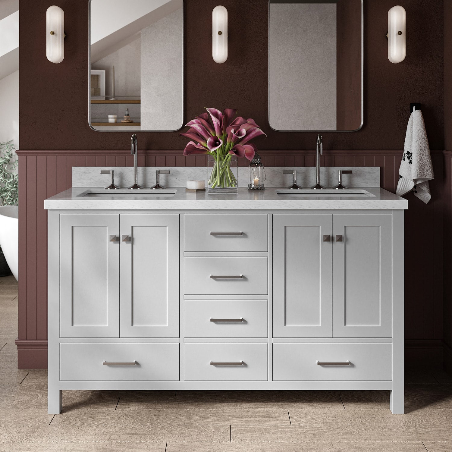 ARIEL A061DCWRVOGRY Cambridge 61-in Gray Undermount Double sink Bathroom Vanity with Carrara White Marble Natural marble Top