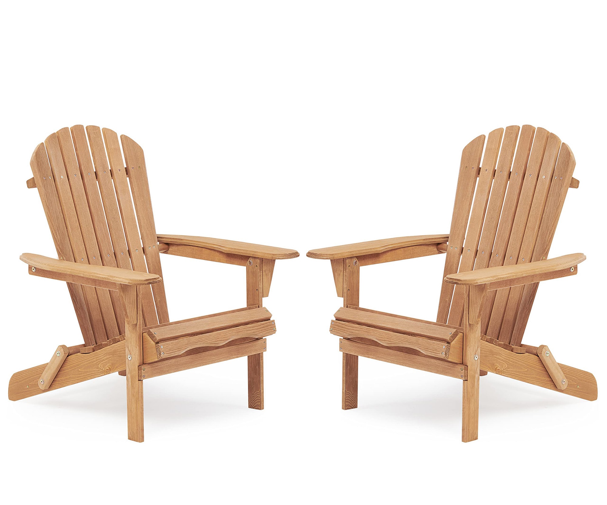 Bybafun YB3100007 Set of 2 Light Brown Wood Frame Stationary Adirondack Chair with Brown Slat Seat