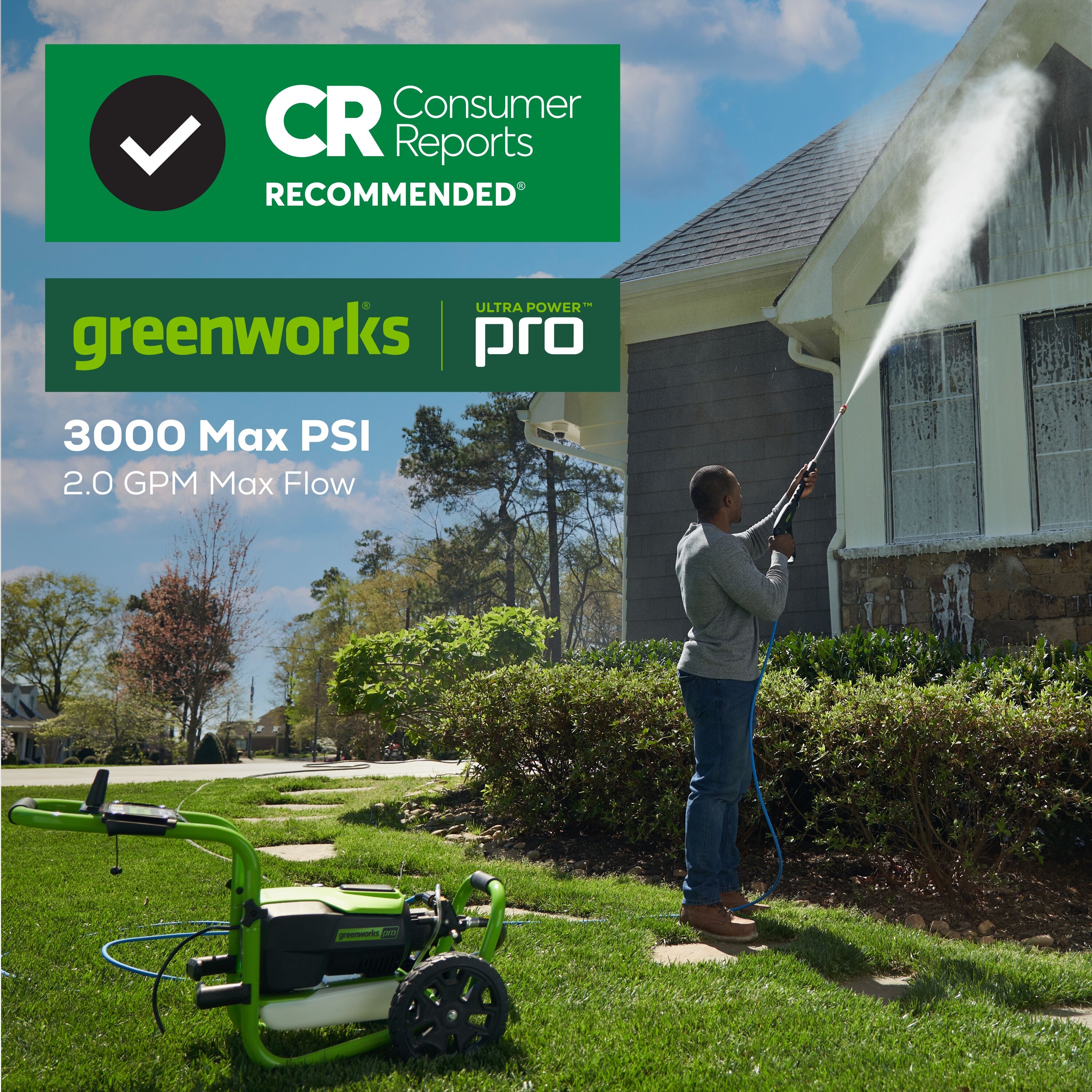 Greenworks Pro 3000 PSI 2-Gallons Cold Water Battery Pressure Washer 8 Ah  (Battery and Charger Included) in the Pressure Washers department at