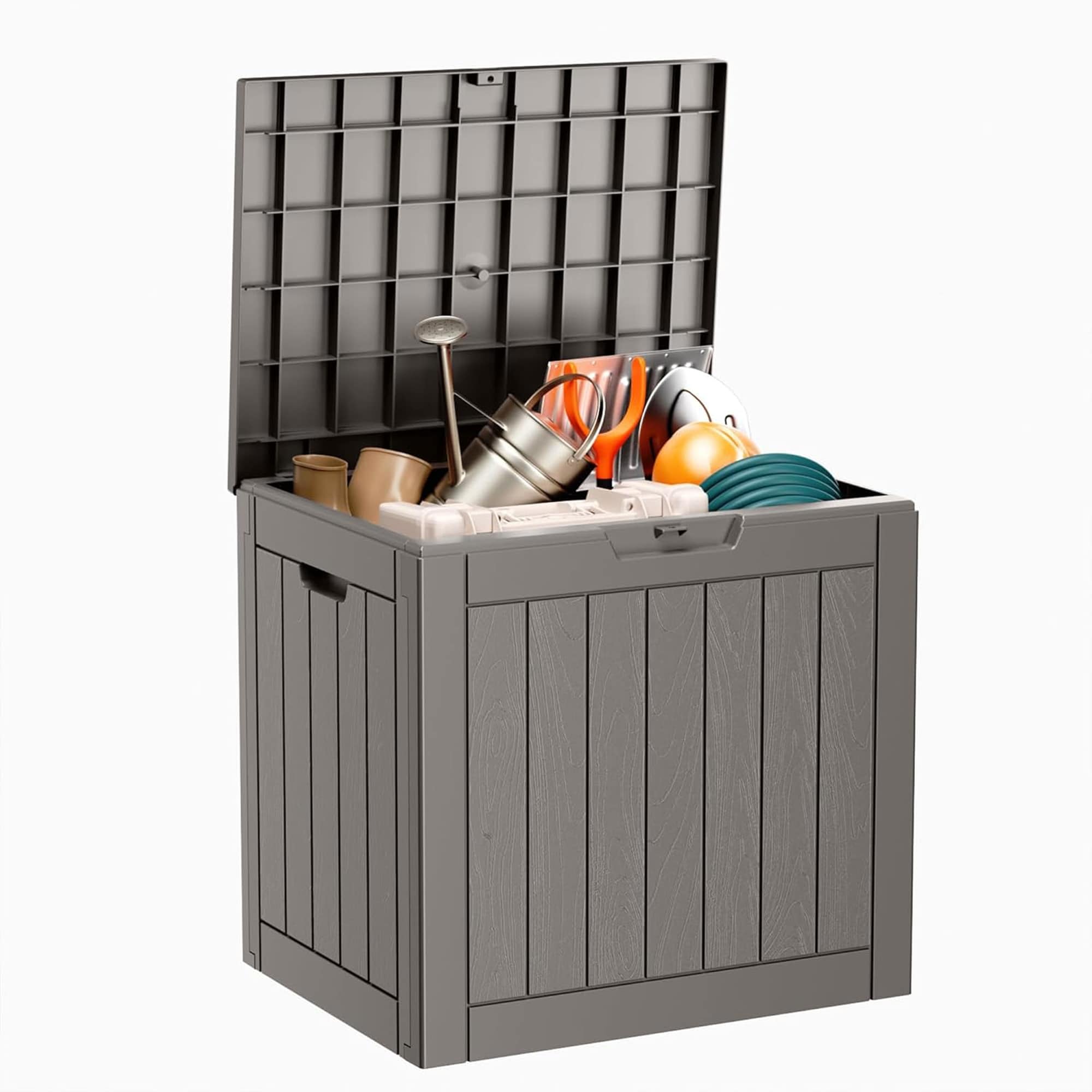 Gaierptone CRXM6FMKZRF Deck Box 22.1-in L x 17.1-in 31-Gallon Light Brown Plastic Deck Box