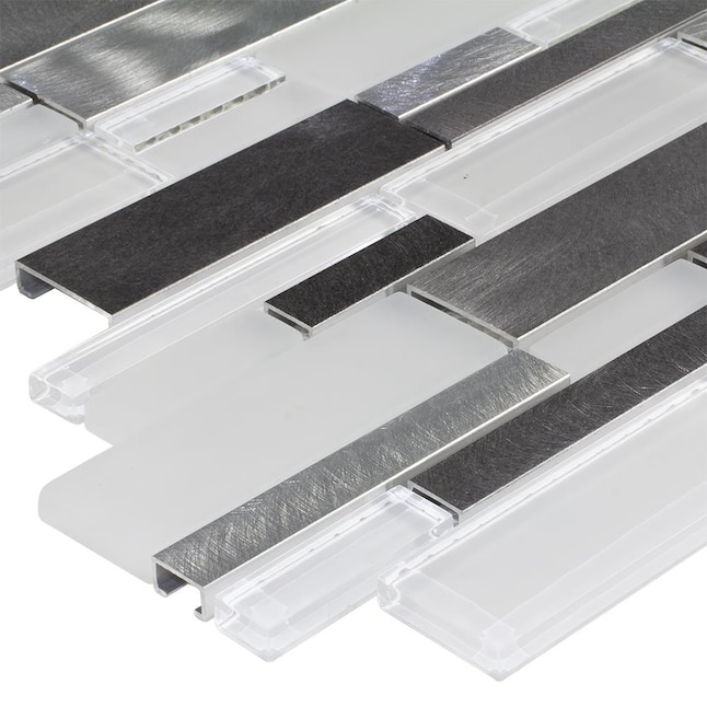 Elida Ceramica 3-in x 12-in Glass and Metal Linear Mosaic Tile Sample Elida Ceramica 3-in x 12-in Glass and Metal Linear Mosaic Tile Sample