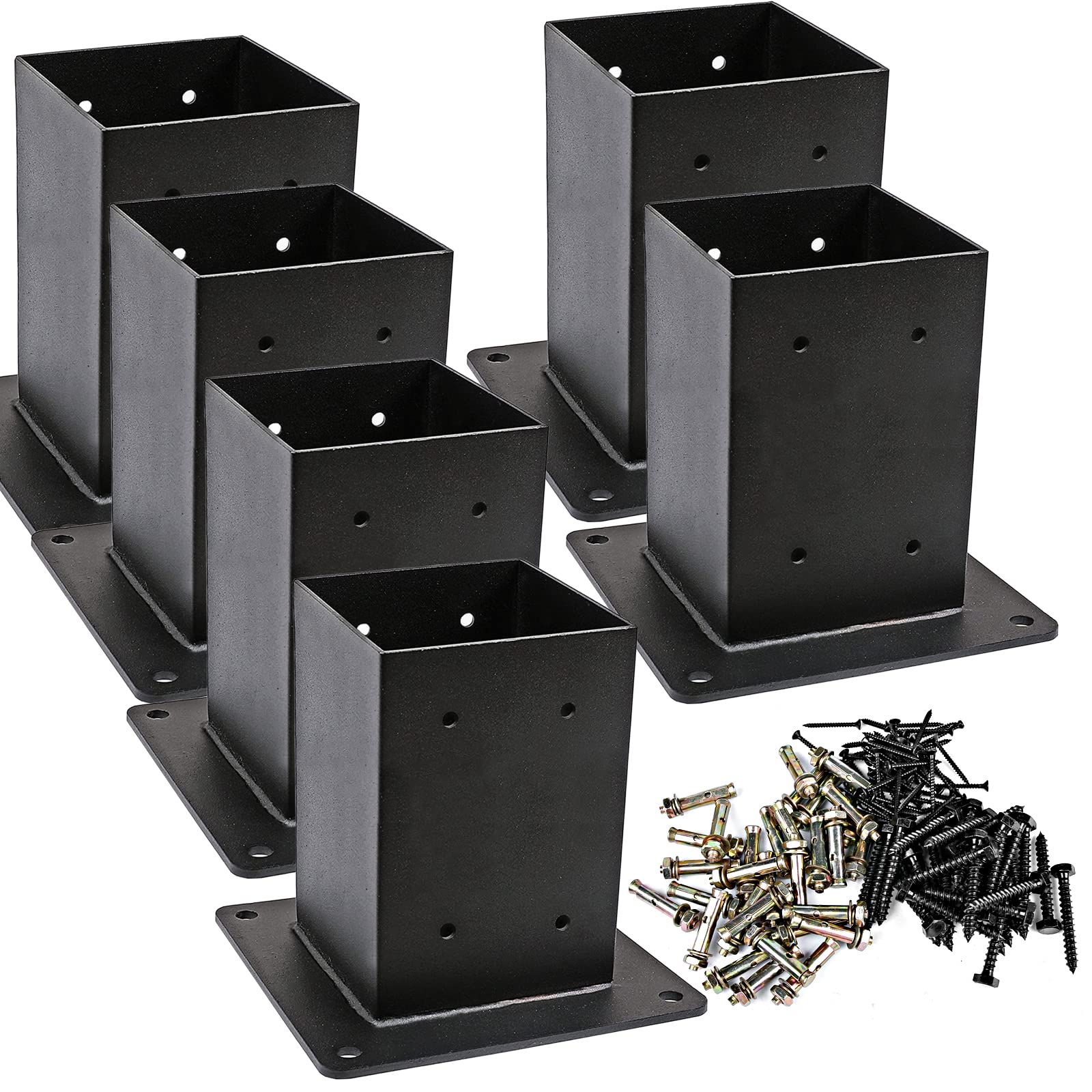 Afoxsos  6 pack 4x4 post anchor base heavy duty steel post bracket with screws for wood fence deck porch railing support trim pergola mailbox