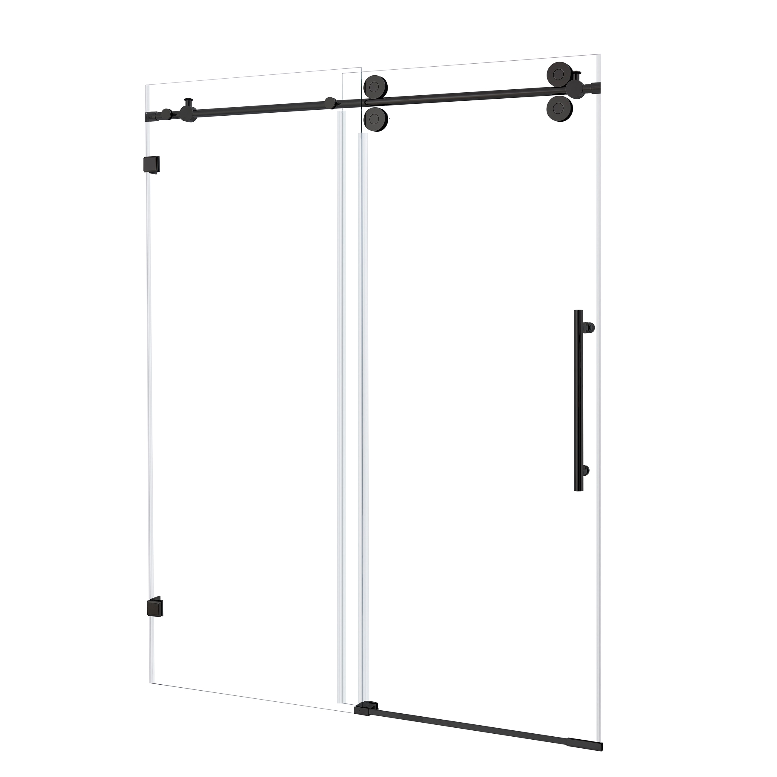 WELLFOR CV-SS09-6076BL Trackless Sliding Shower Door Matte Black 56-in to 60-in W x 76-Inches H Frameless Standard Sliding Shower door 3/8-in Thick Tempered Glass