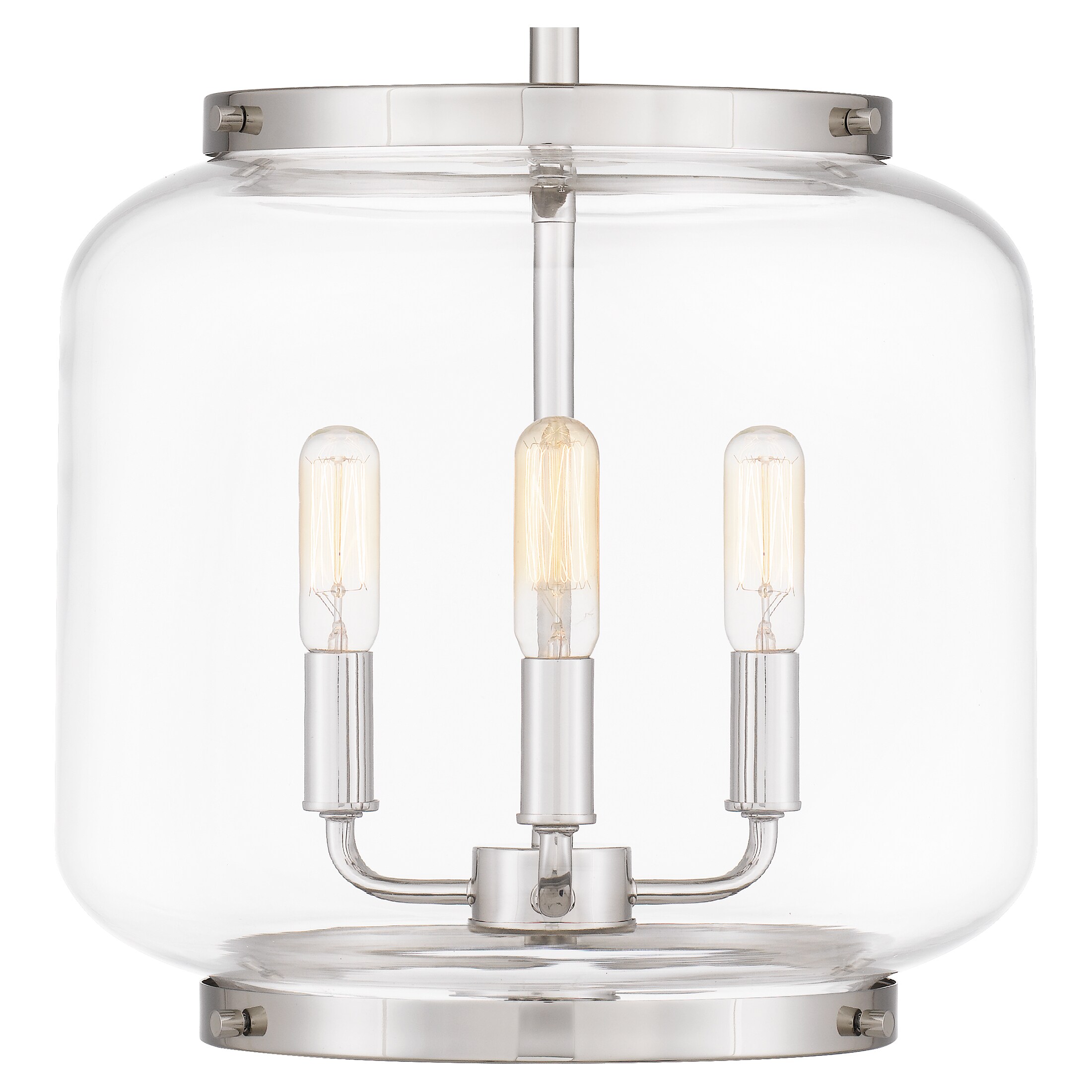 Polished Nickel Glass Drum Mini Pendant Light