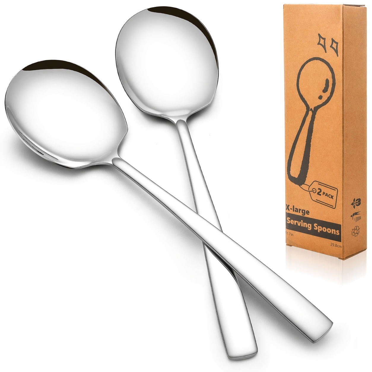 Aoibox  Silver 18 8 Stainless Steel Extra Large 11 7 Inch Serving Spoon for Buffet Parties Catering Set of 2