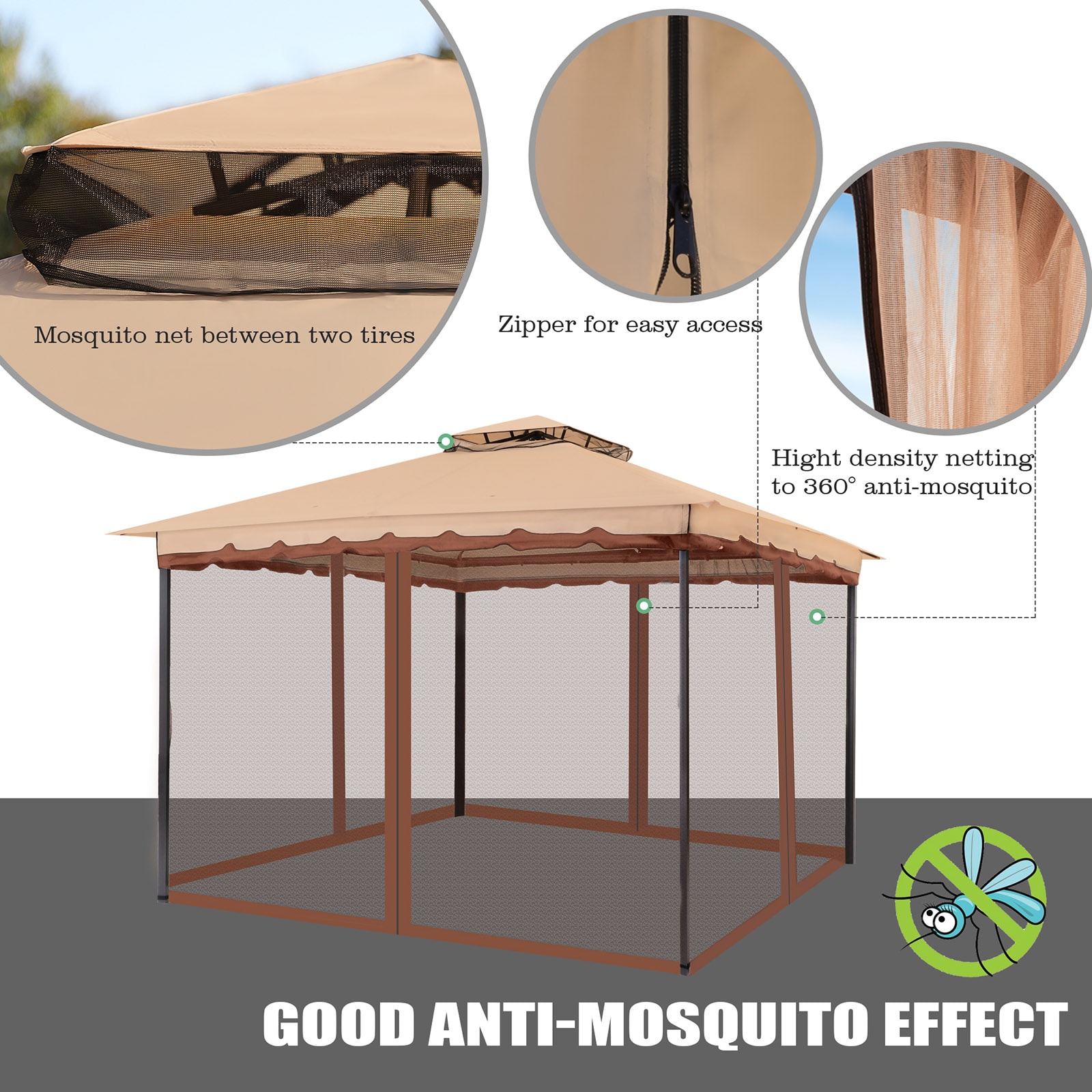StarEcho ZP02-KHAKI Wood-Resin-Gazebos - View #4