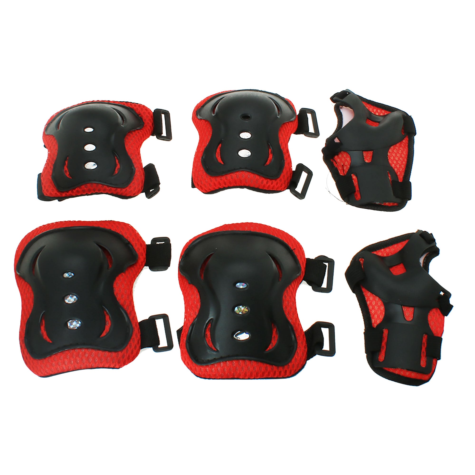 Unique Bargains Skating Bike Skateboard Sports Protective Palm Wrist Elbow Knee port Brace Set Red Black