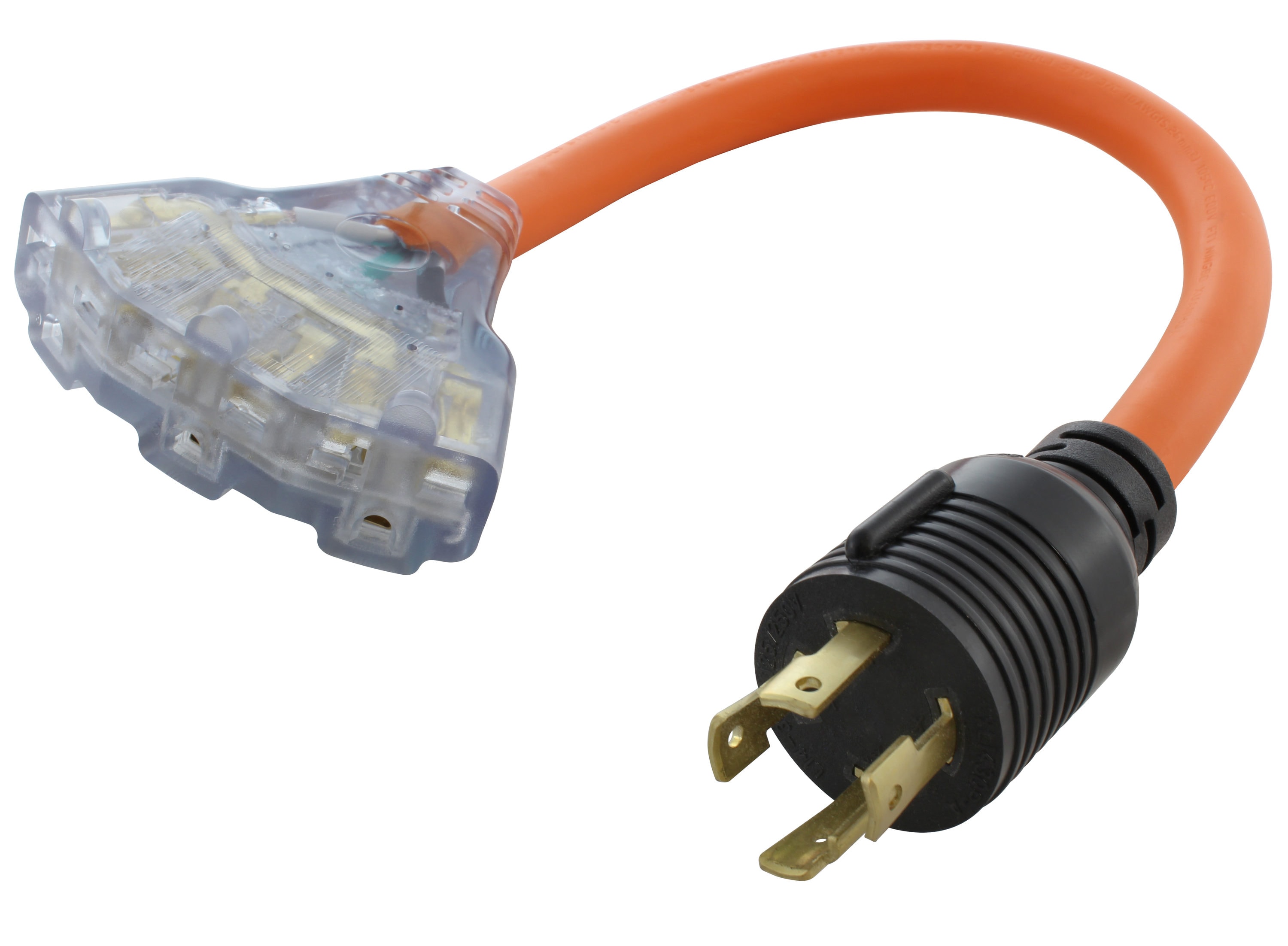 AC WORKS L1430W620-018 1.5ft NEMA L14-30P to Three NEMA 6-20R 30-Amp 4-wire To 3-wire Grounding Single To Triple Orange Basic Flexible Adapter