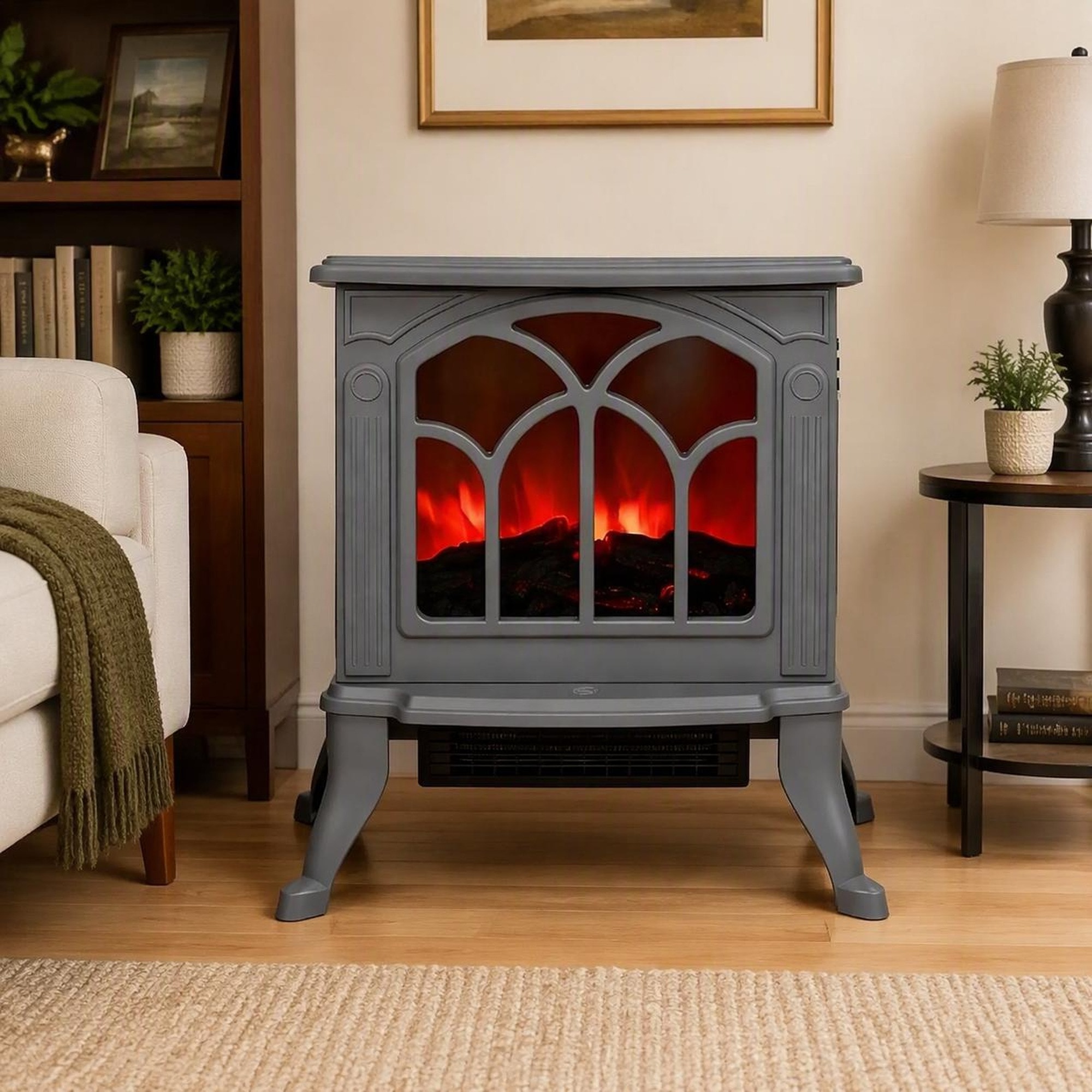 TEINIE 23 Inch Freestanding Electric Fireplace Stove Retro Portable Heater With Realistic Flame for Living Room Bedroom
