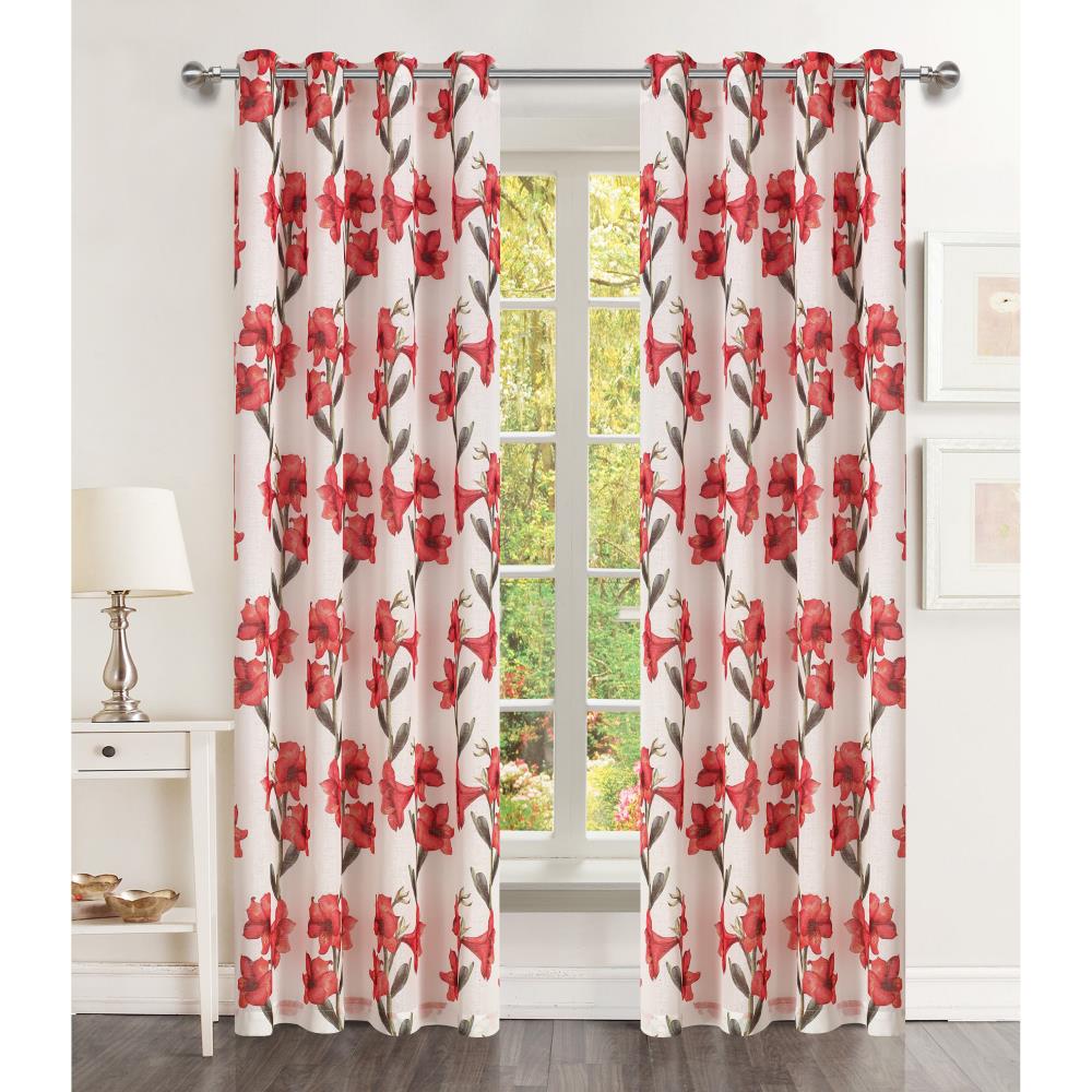 Popular Home 936605 84-Inches Red Floral Grommet Single curtain panel