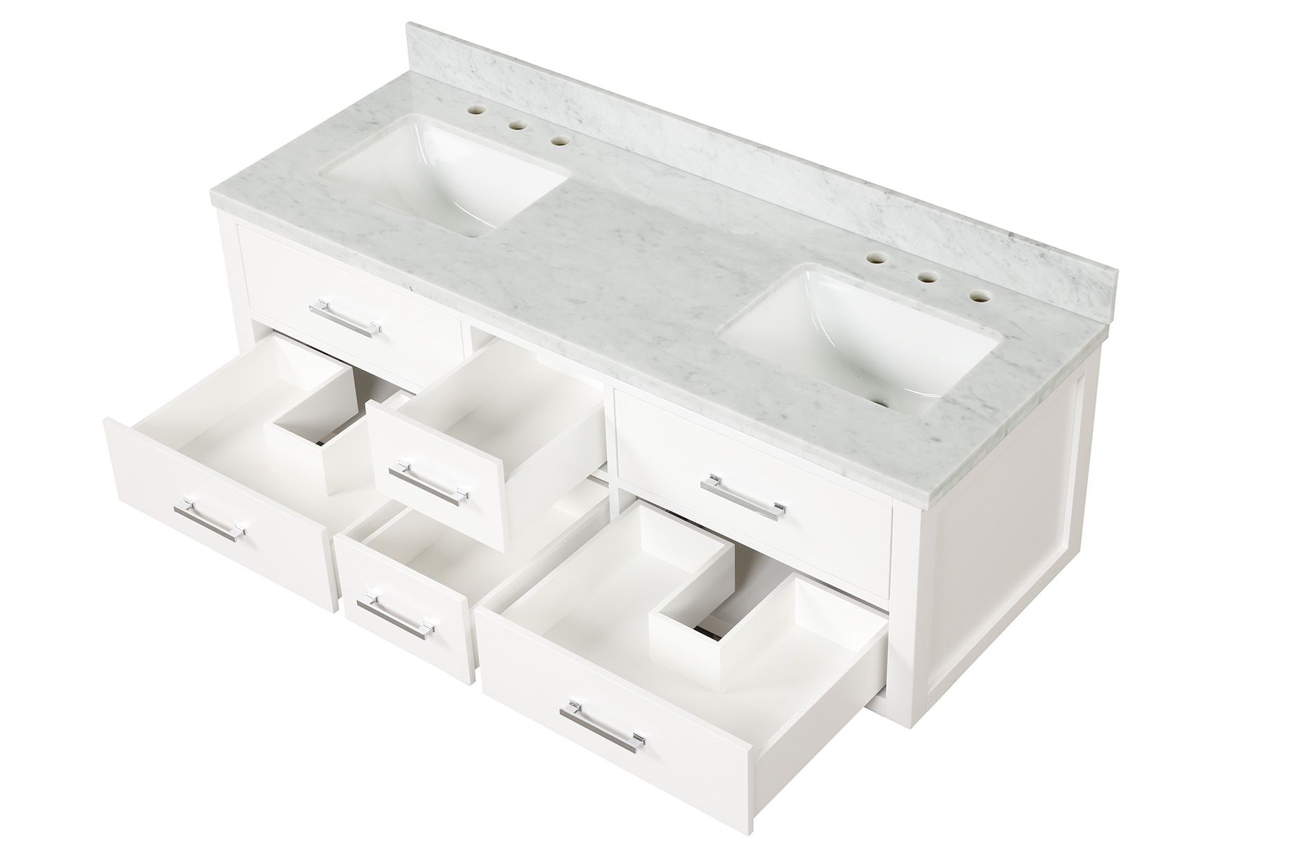 Lexora LVSO60DA100 Southold 60-in White Undermount Double sink Floating Bathroom Vanity with White Carrara Marble Top
