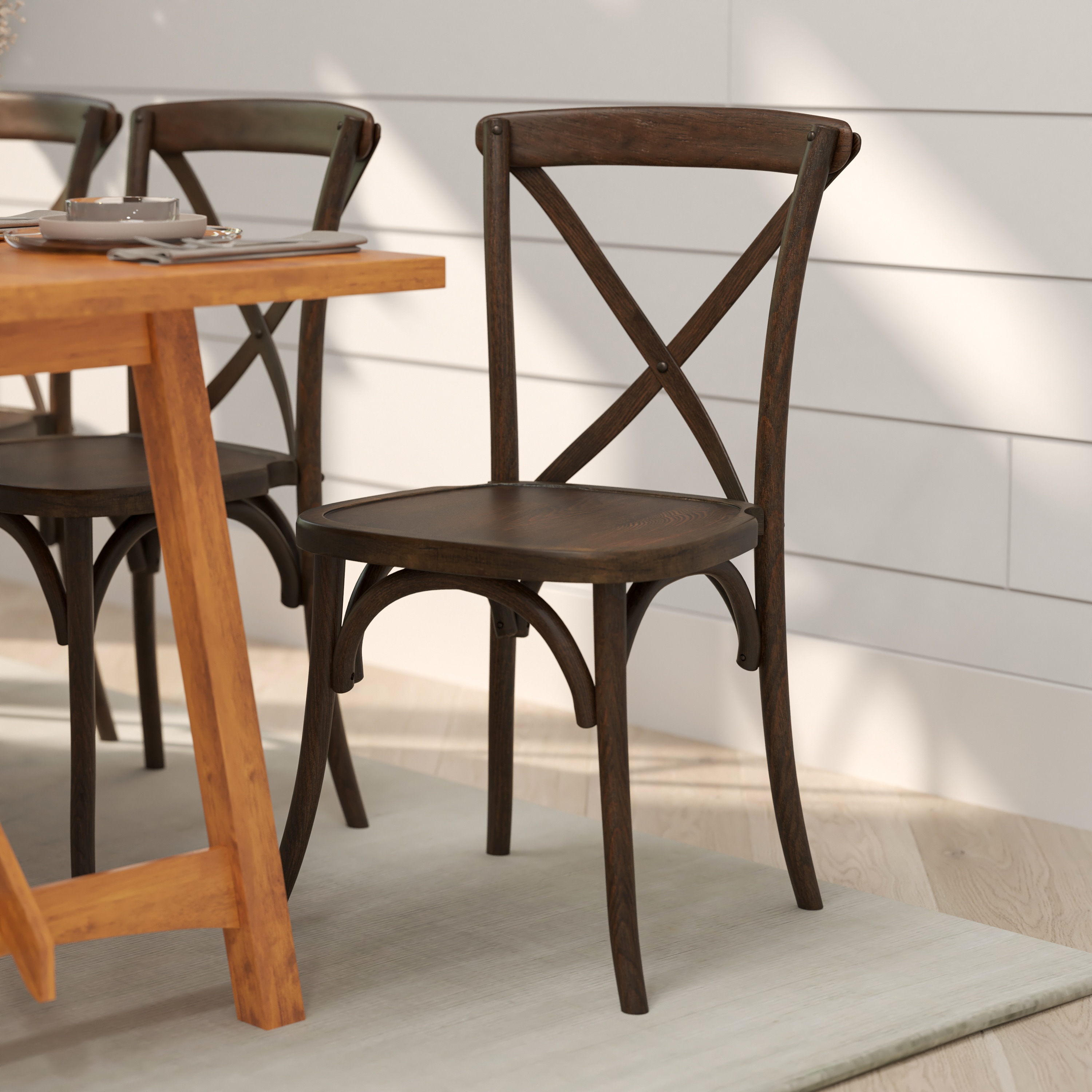 Merrick Lane - Davisburg Stackable Mahogany Wooden Cross Back Bistro Dining Chair