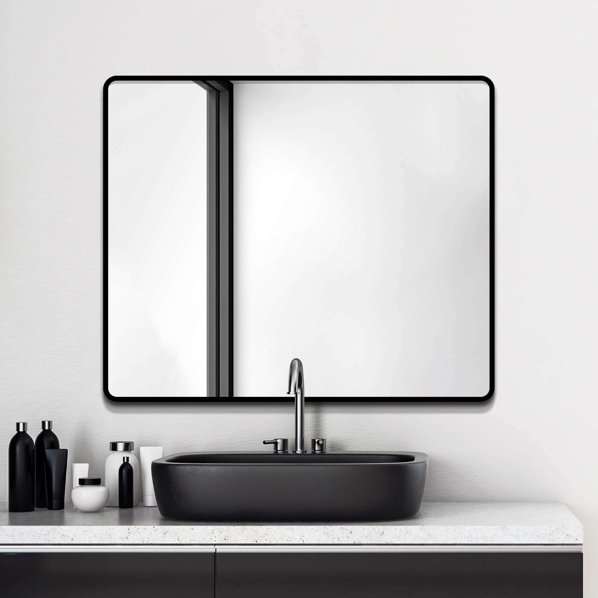 Forclover TAK-FMR3036 30-in x 36-in Framed Rectangle Bathroom Vanity Mirror ( Black )