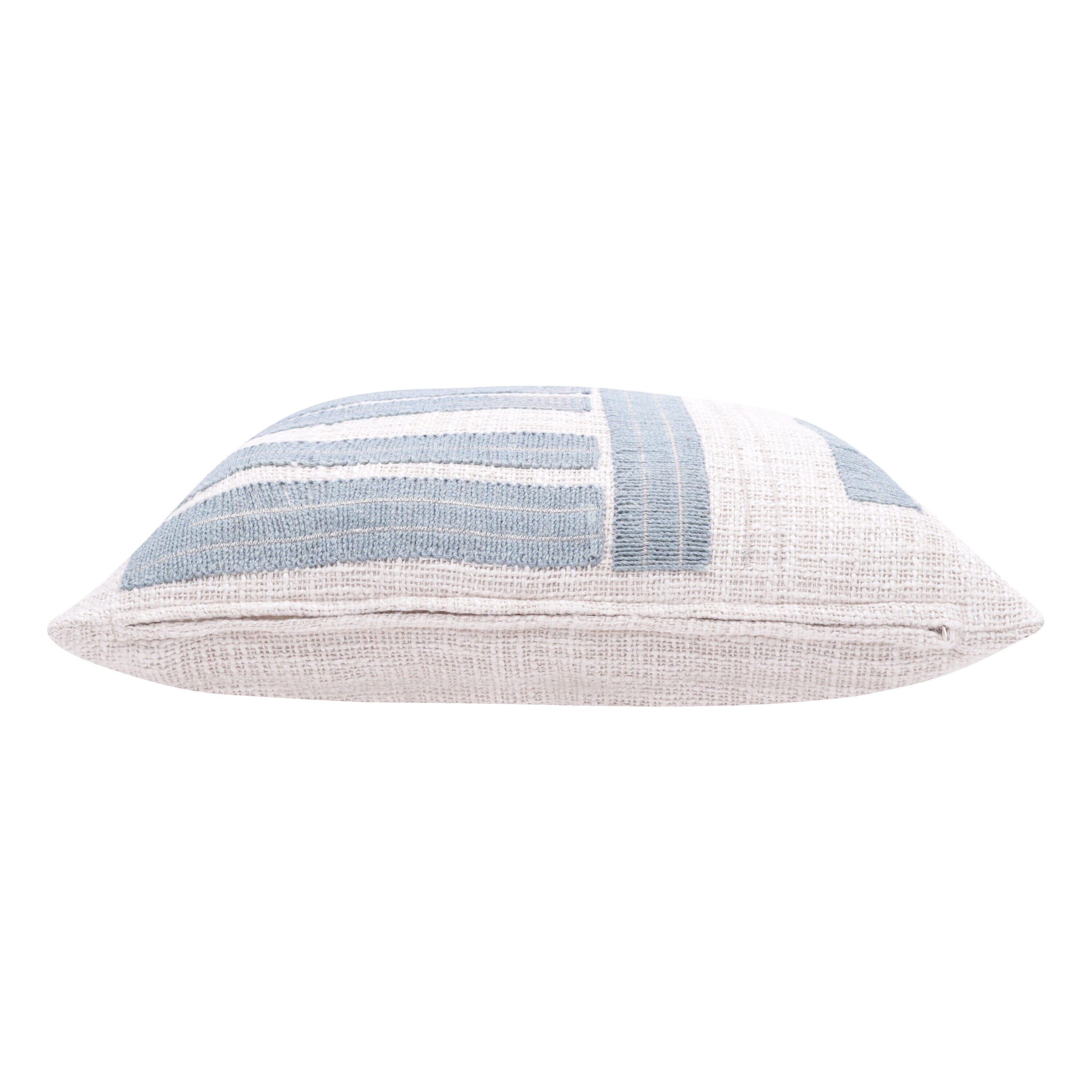 Ocean Blue and Ivory Cotton Embroidered Throw Pillow