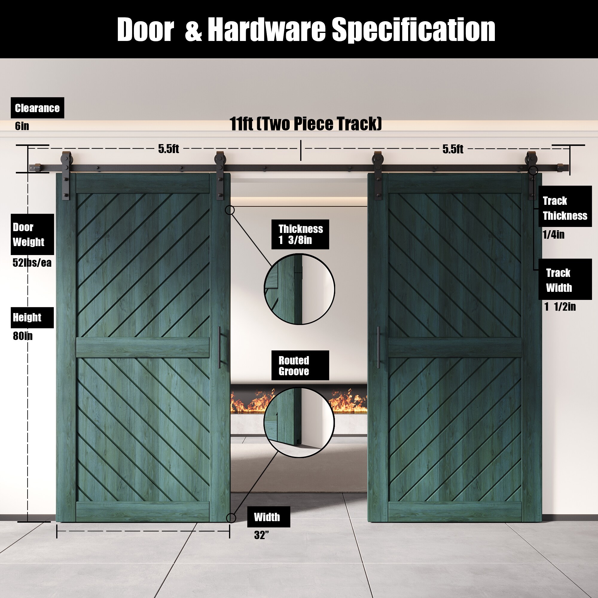 HOMACER YT2H132C-XT3-3280-RP Barn-Doors - View #2