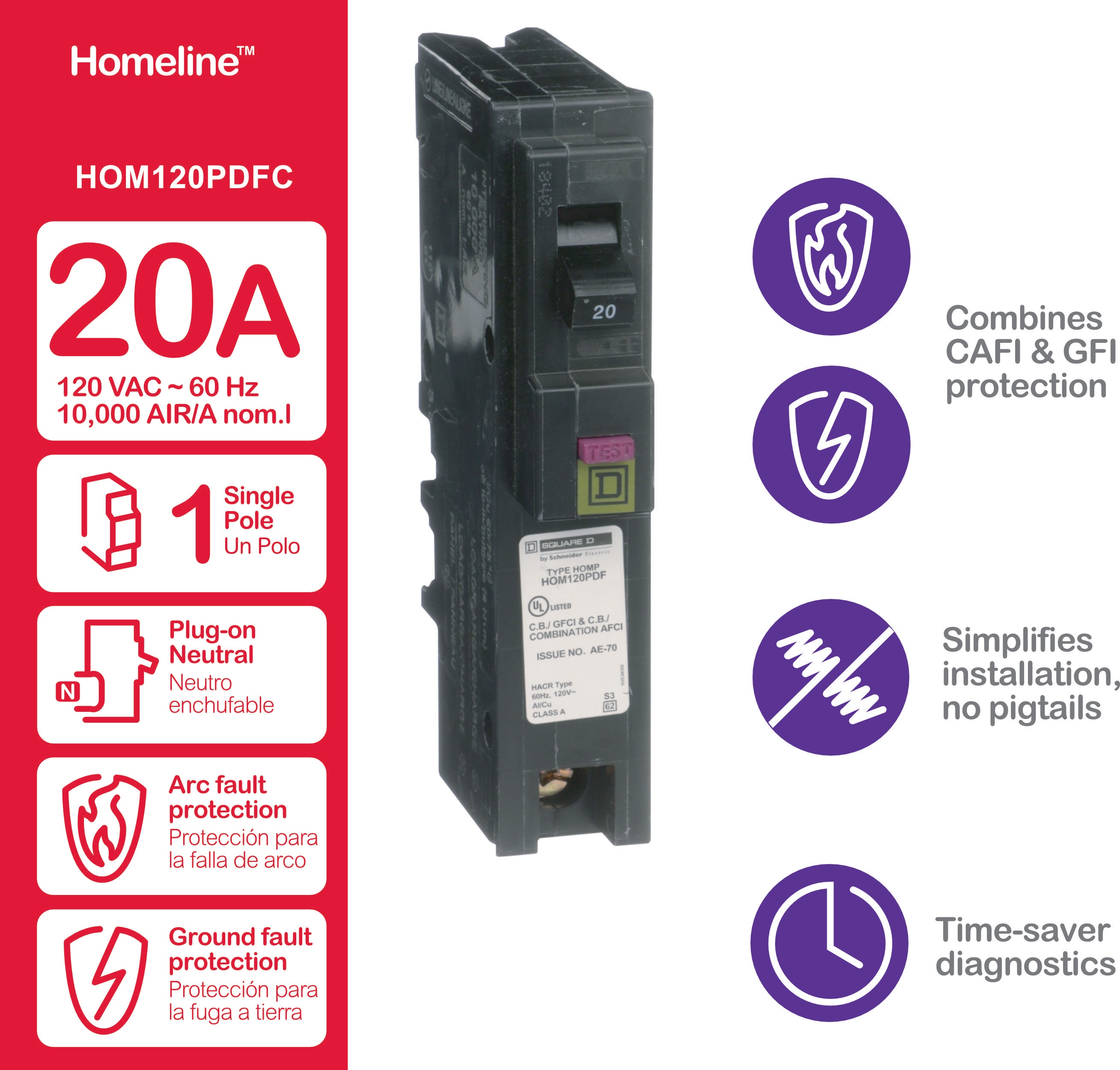 Square D Homeline 20-amp 1-Pole Dual Function Afci/Gfci Plug-on