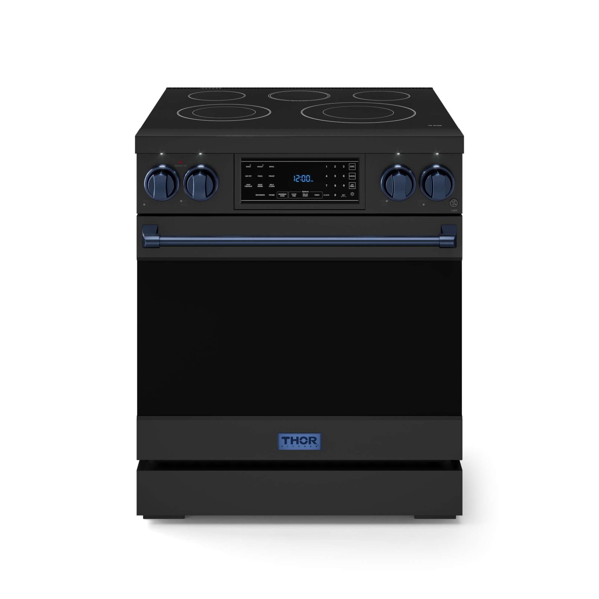 Thor Kitchen RSE30B-BLU Gordon Ramsay 30-in Glass Top 5 burners 4.55-cu ft Air Fry Convection Oven Freestanding Electric Range ( Matte Black )