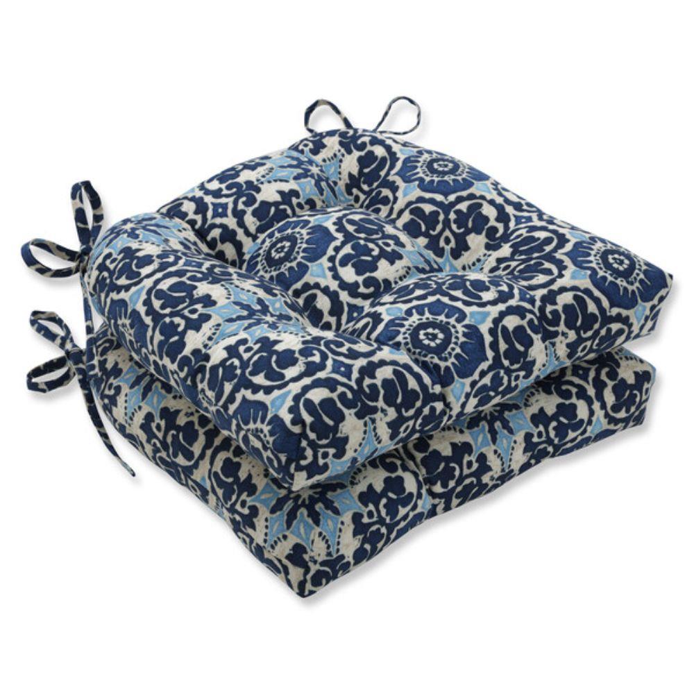 Pillow Perfect Woodblock Prism Blue 2 Piece Blue Patio Chair Cushion In The Patio Furniture 7108