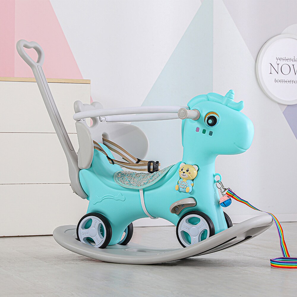 LOVMOR SF-M-W509107492 Rocking Horse for Toddlers Balance Bike Ride On Toys with Push Handle Backrest and Balance Board Blue