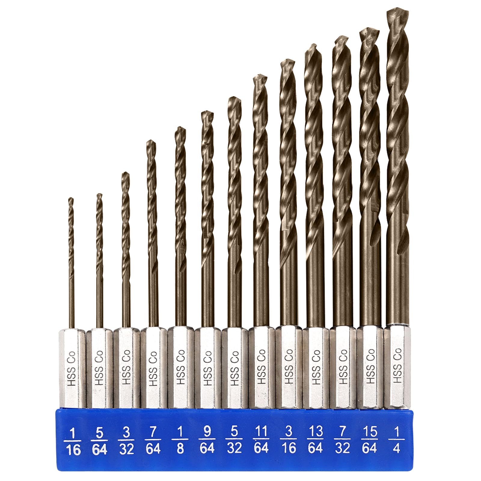 Etokfoks 13 Piece Cobalt M35 Hex Shank Drill Bit Set 1/16 to 1/4 Inch for Metal Stainless Steel Cast Iron Impact Driver with Index Holder #LET0304T38