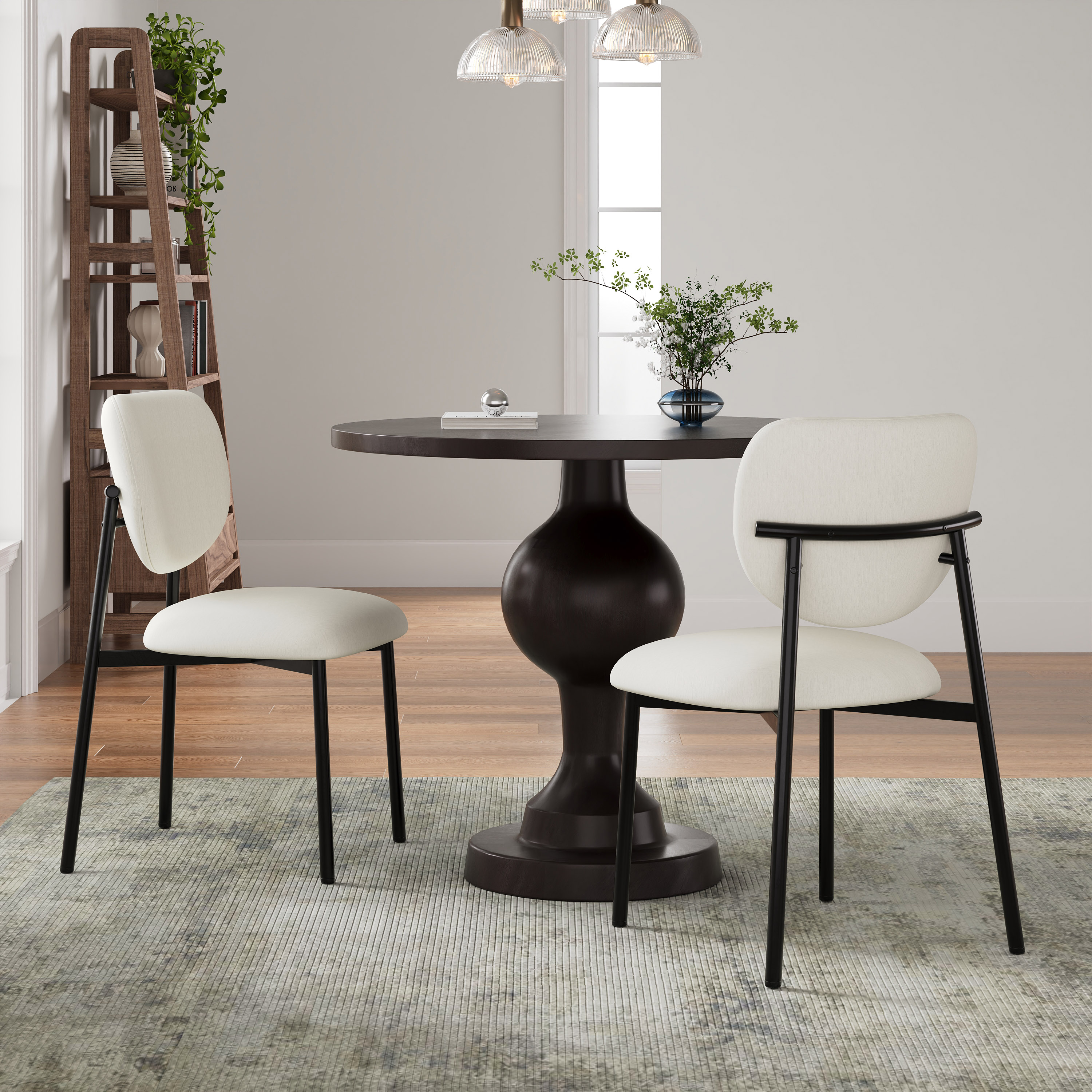 Christopher Knight Home - Wionell Upholstered Dining Chairs Set of 2 with Metal Legs Beige Black