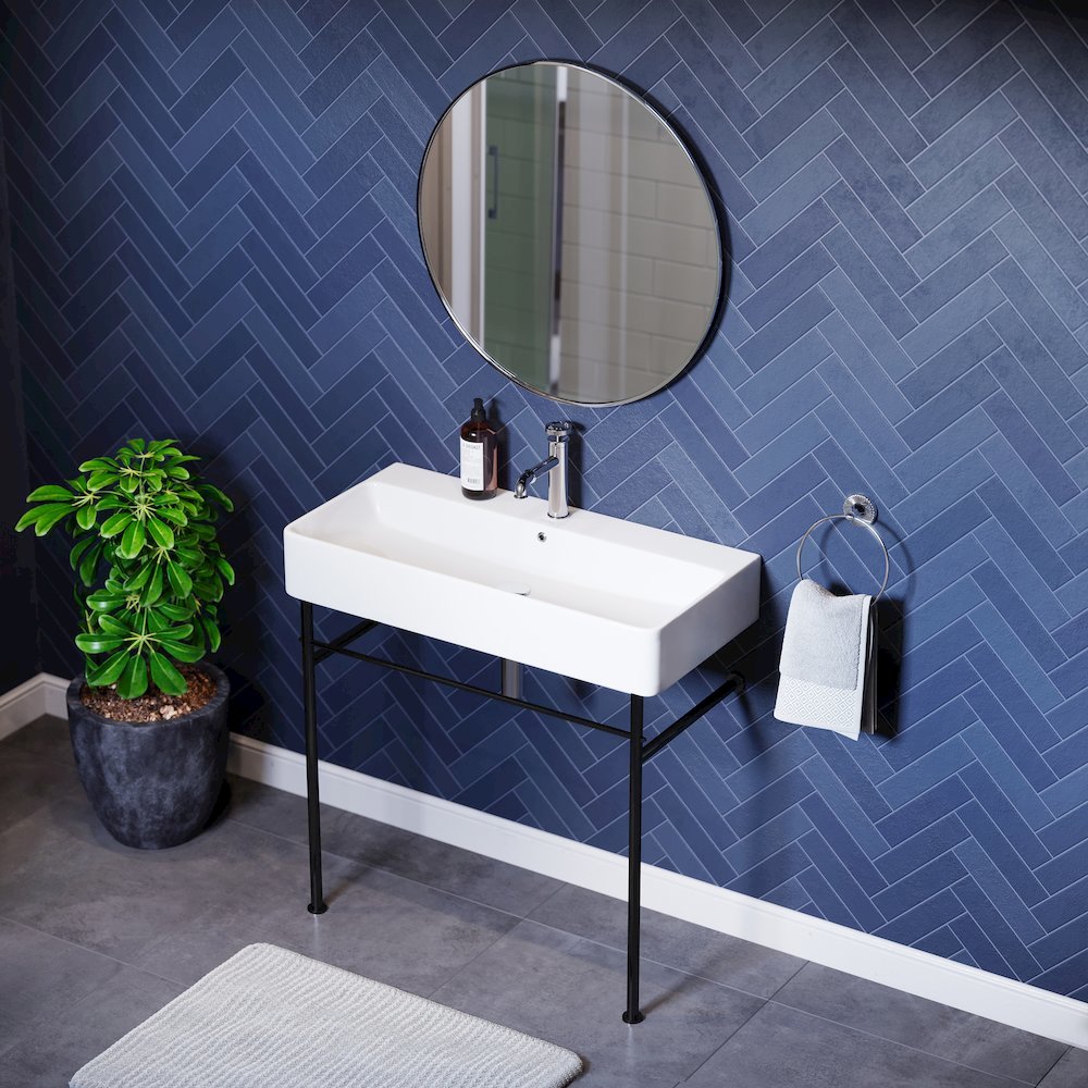 Swiss Madison Carre 36 Ceramic Console Sink White Basin Black Legs in ...