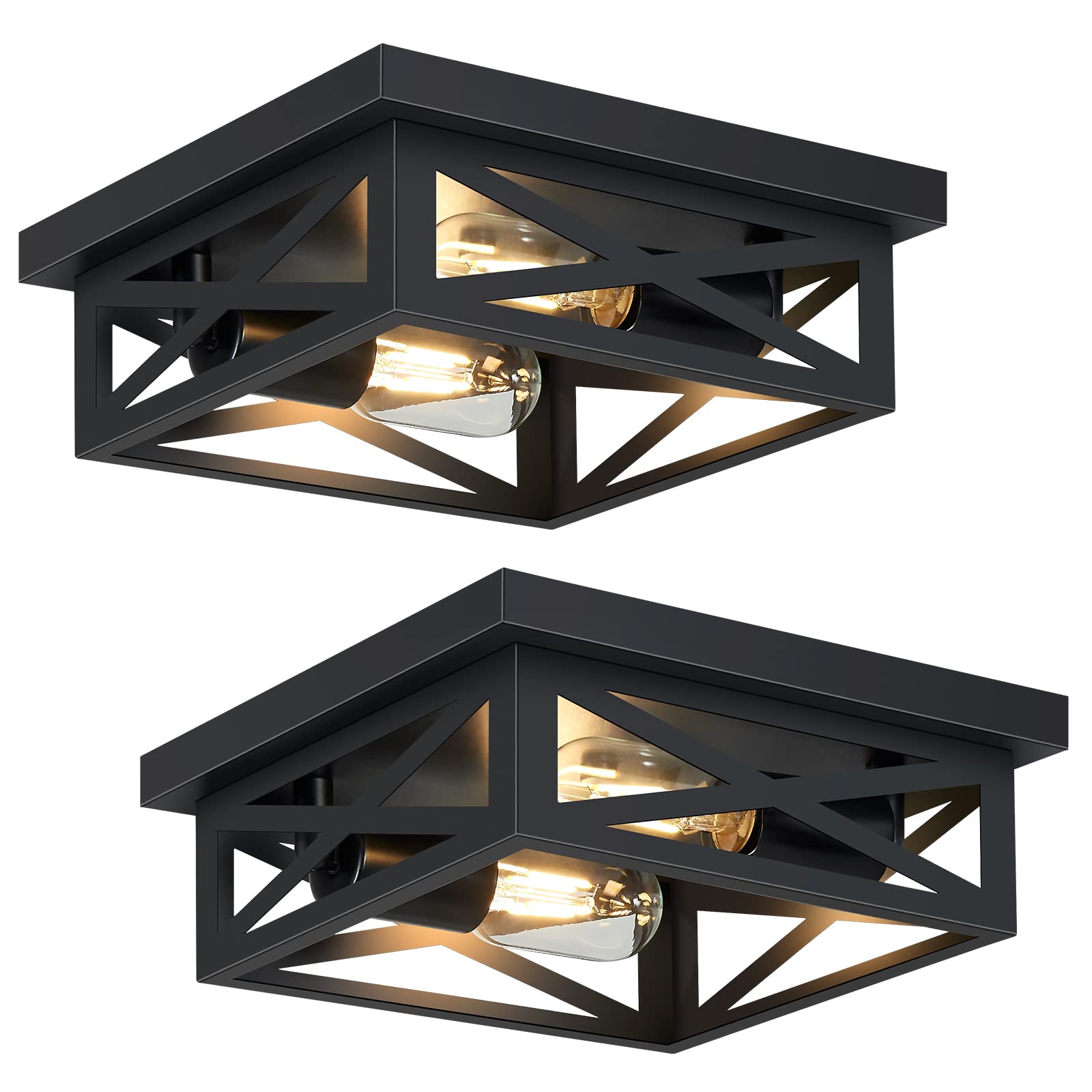 Ahfiwaso  Black Flush Mount Ceiling Light Fixture 2 Light Square Hallway Light Fixtures Ceiling Mount for Farmhouse Kitchen Hall Bedroom 2 Pack