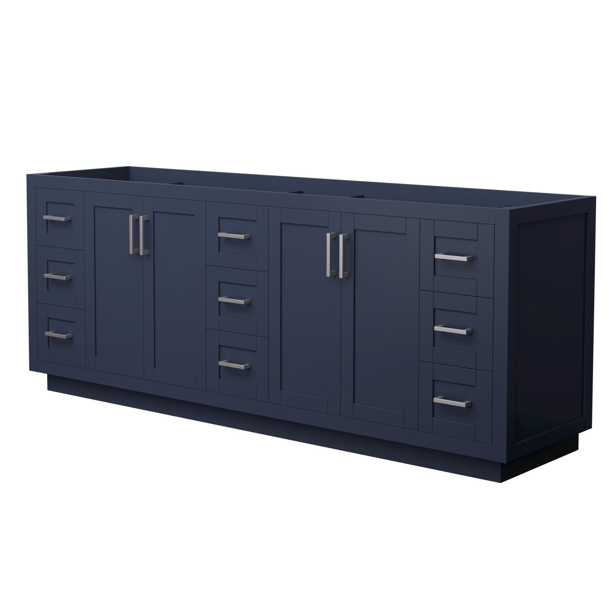 Wyndham Collection WCF292984DBNCXSXXMXX Miranda 84-in Dark Blue with Brushed Nickel Trim Bathroom Vanity Base Cabinet without Top
