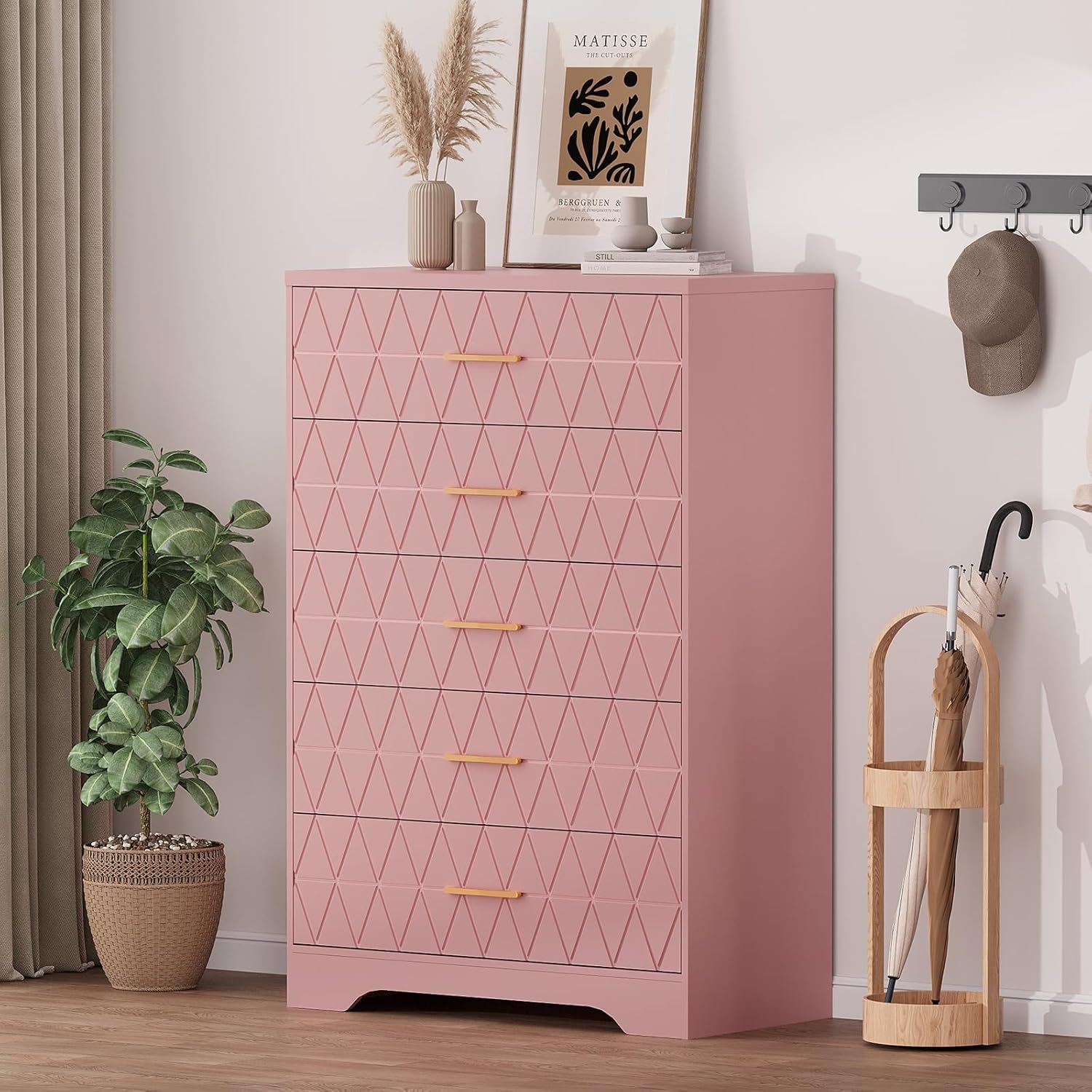 dresser with cut out handles HOSTACK Modern 6 Drawer Dresser for Bedroom, Tall Chest of Drawers wit   WoodArtSupply