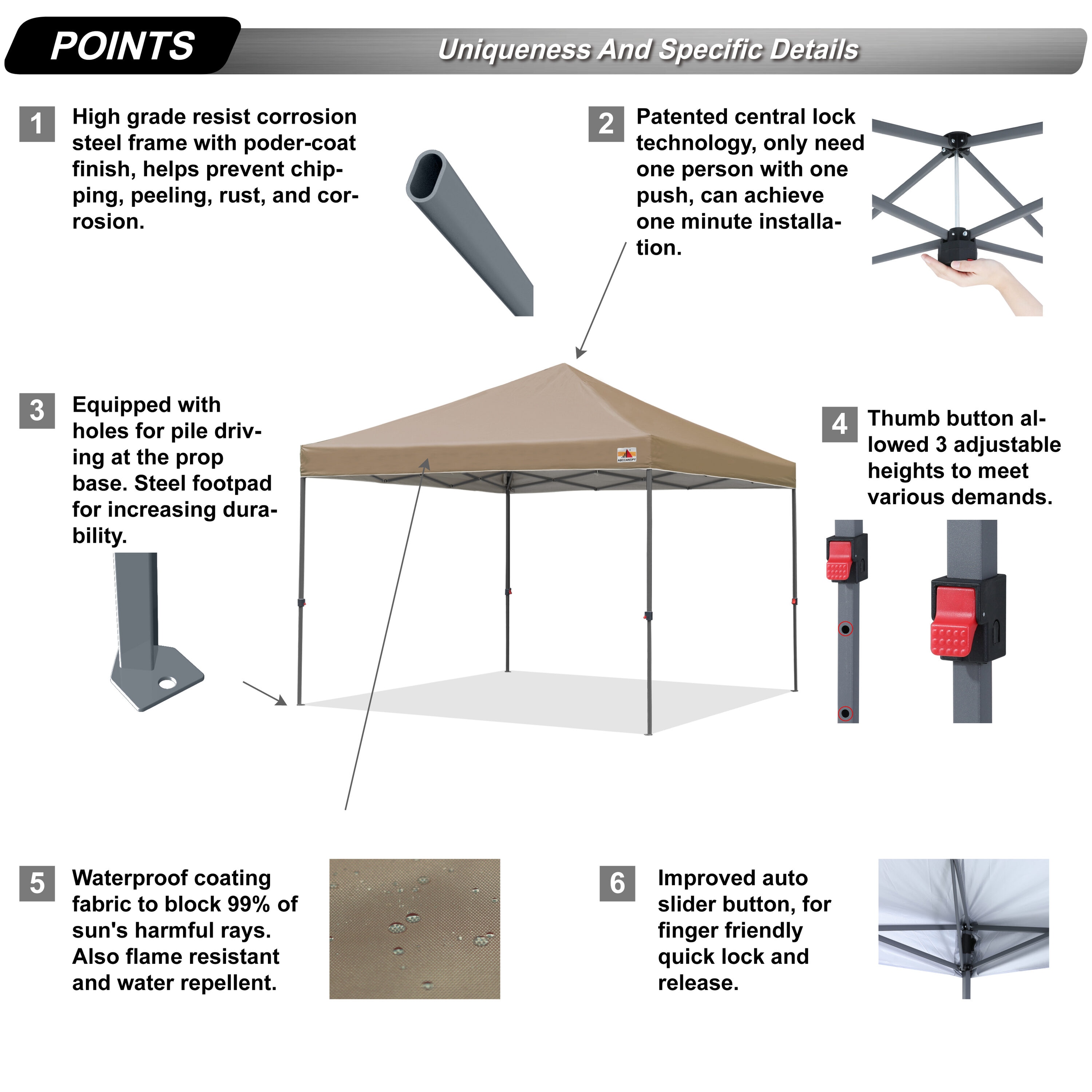 ABCCANOPY 12X12ZXS-KHAKI Canopies-Sl - View #2