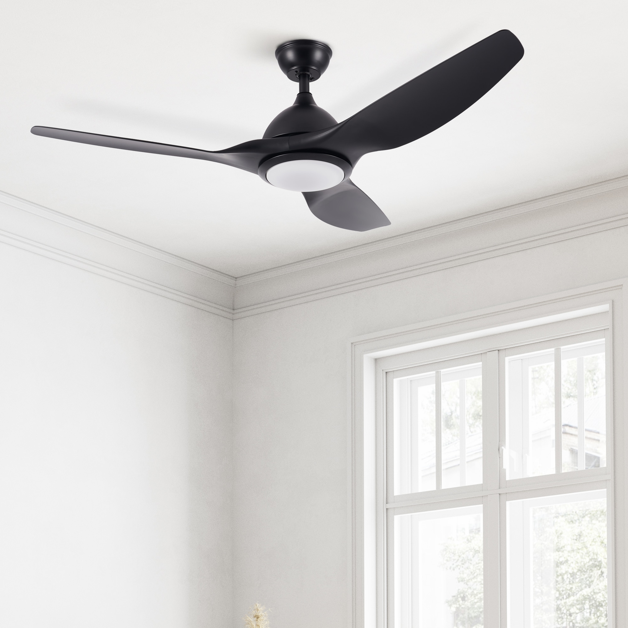 CO-Z CFN-1506-BK 52-in Color-Changing Integrated LED Matte Black with Matte Black Blades Ceiling Fan With Light - Remote Included ( 3 -Blade )