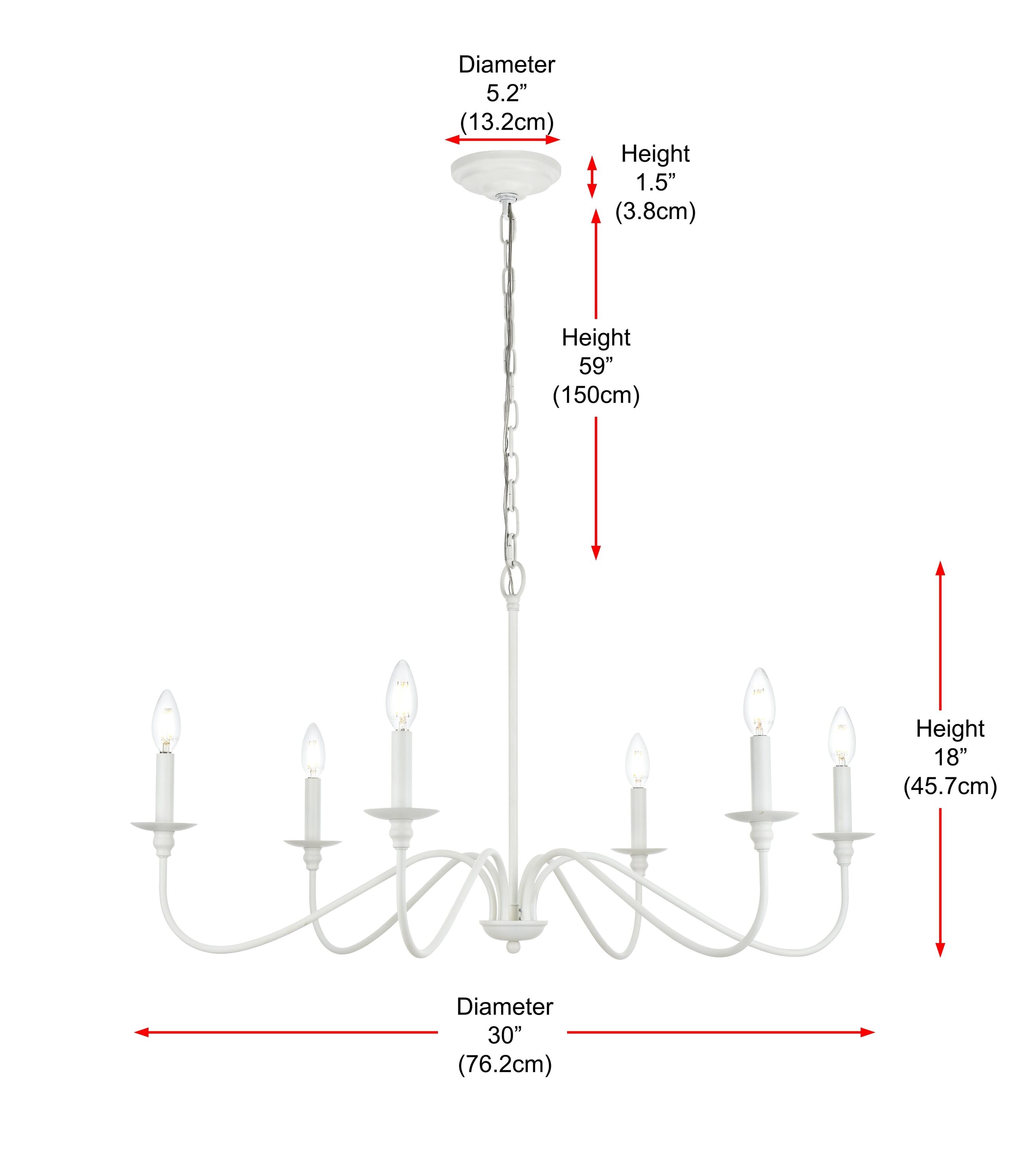 White Iron 6-Light Candle Chandelier with Adjustable Chain