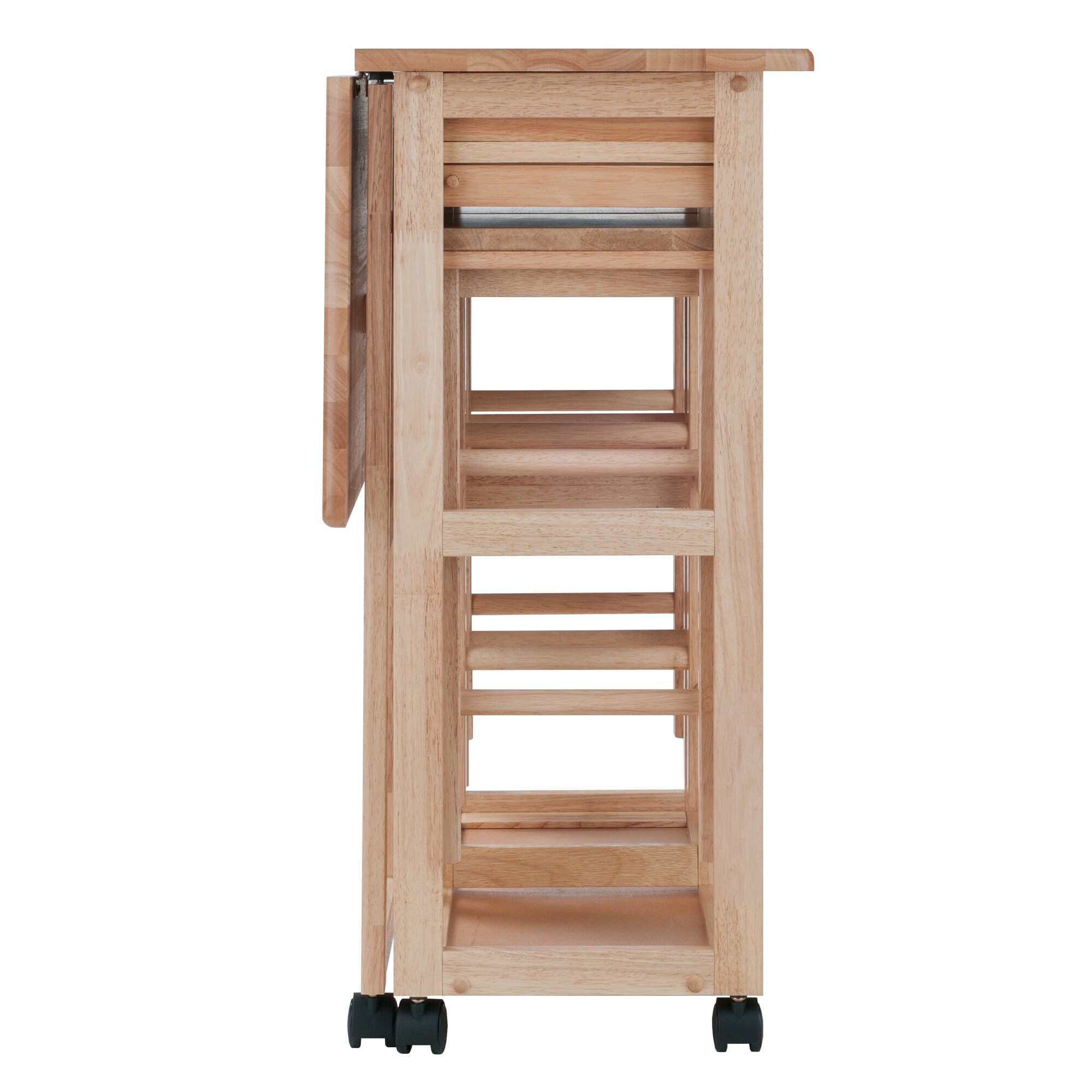Natural Light Wood Drop Leaf Bar Table with Stools