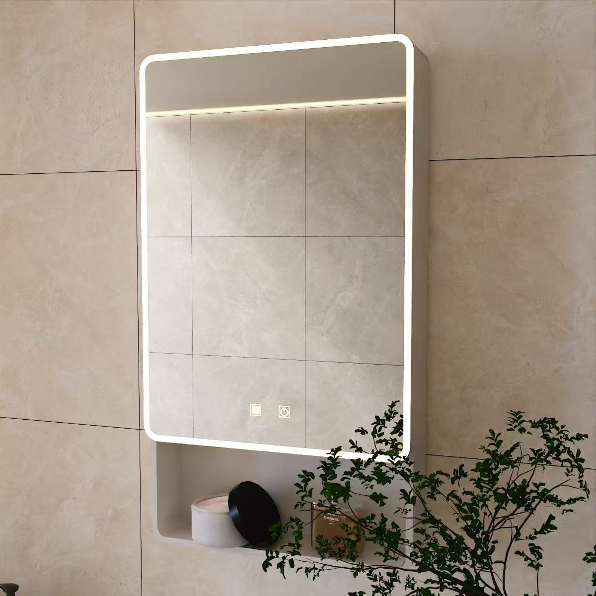 Wooakway 19.69-in W x 35.43-in H LED Bathroom Medicine Cabinet with Mirror Single Door Wall Mounted Storage Cabinet Anti-Fog Warm Light White #FXLS0611-609A01
