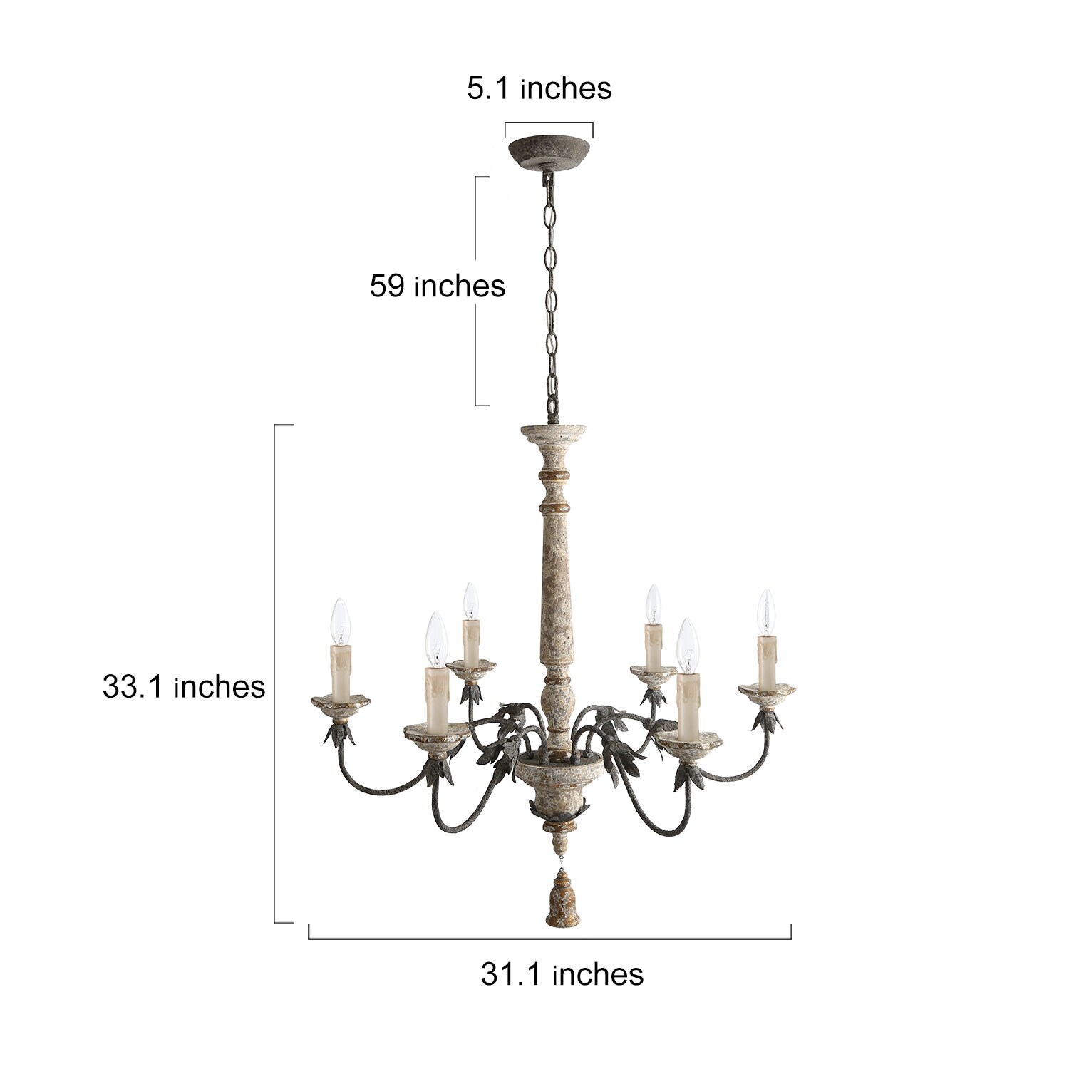 LNC Andromeda 6-Light Distressed White Wood French Country/Cottage LED ...