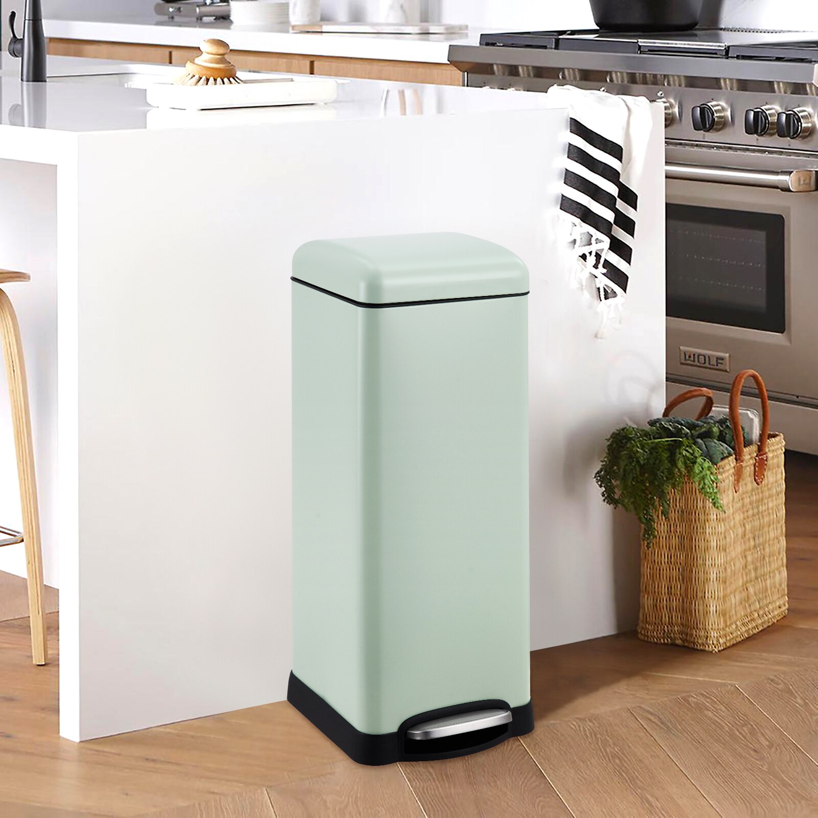 IdealHouse 8 gal Step-On Trash Can Steel Soft-Close Lid and Removable ...