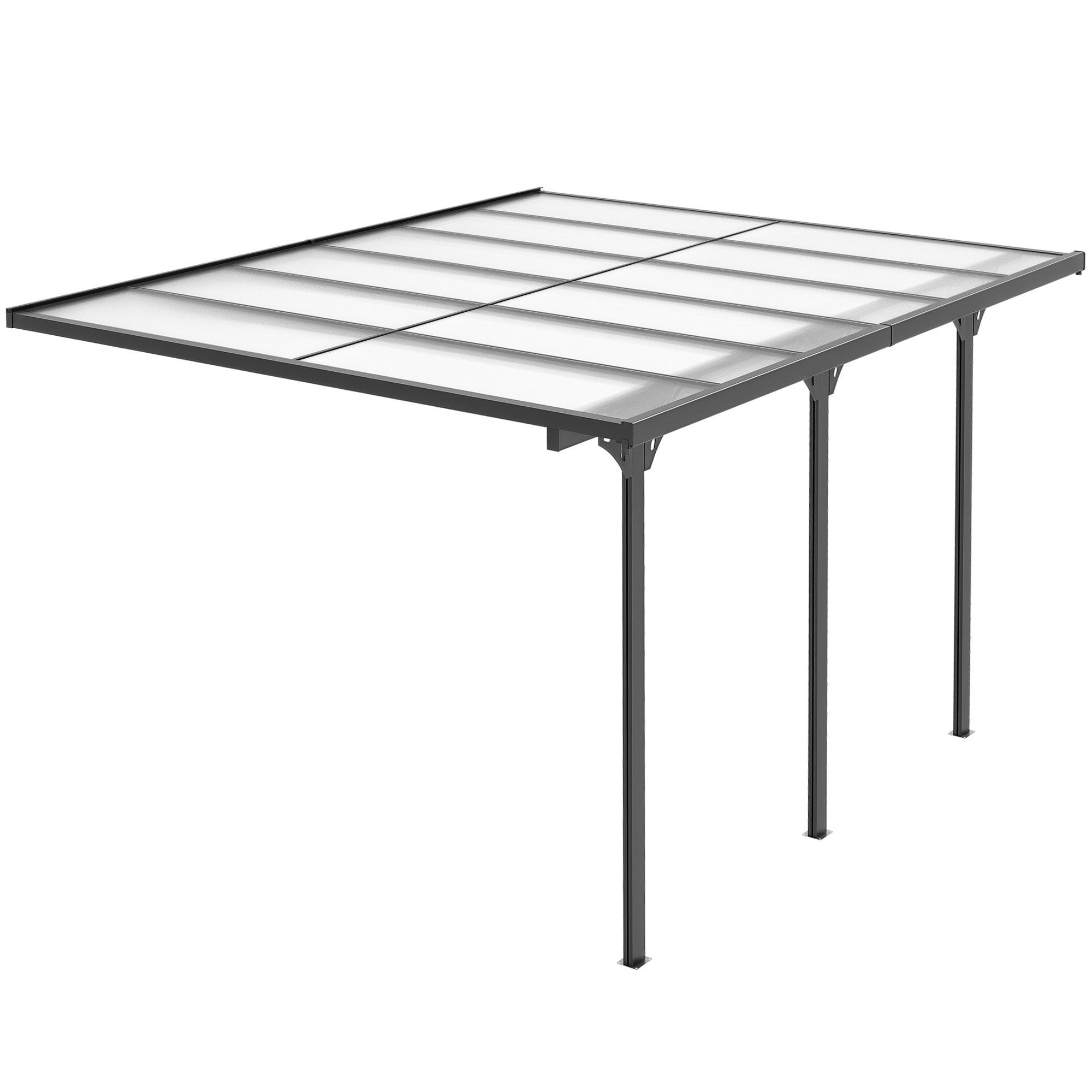 Outsunny 84C-182V01LG 12' x 10' Outdoor Polycarbonate Pergola Transparent UV Blocking Awning Hardtop Deck Gazebo w/ Adjustable Posts Aluminum Gray