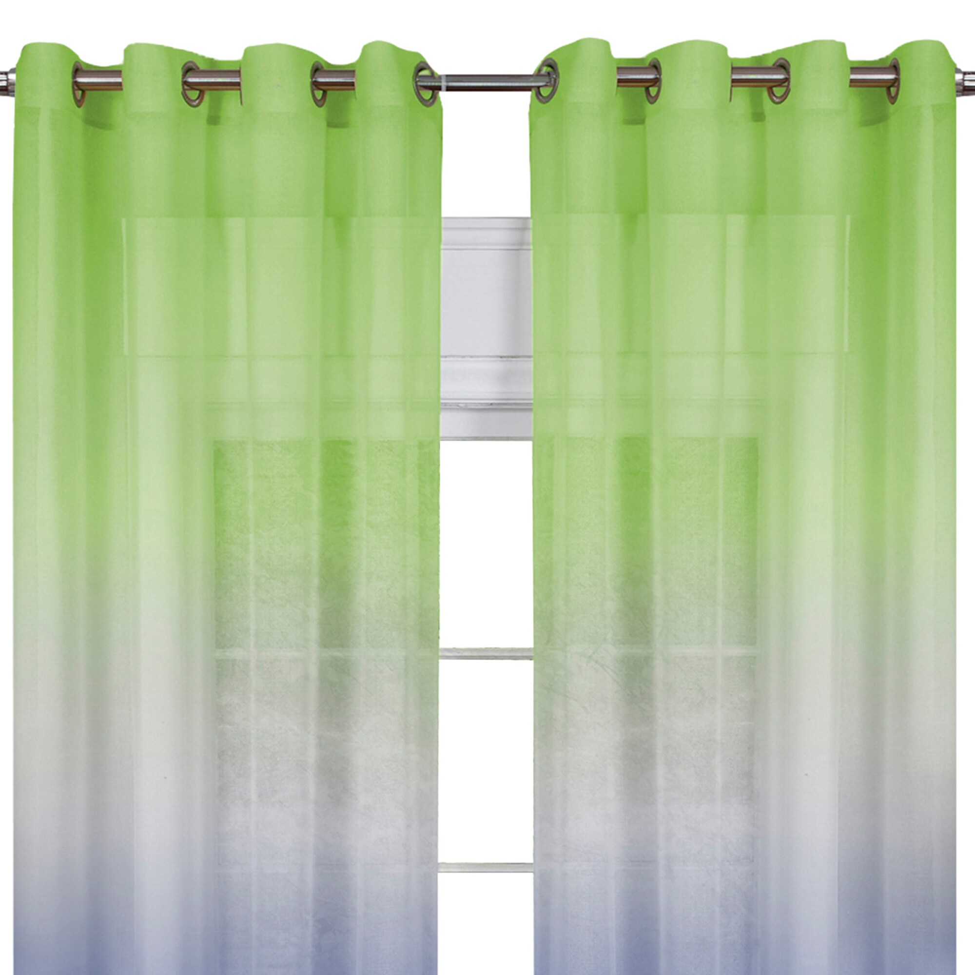Green and Blue Ombre Sheer Grommet Curtain Panel