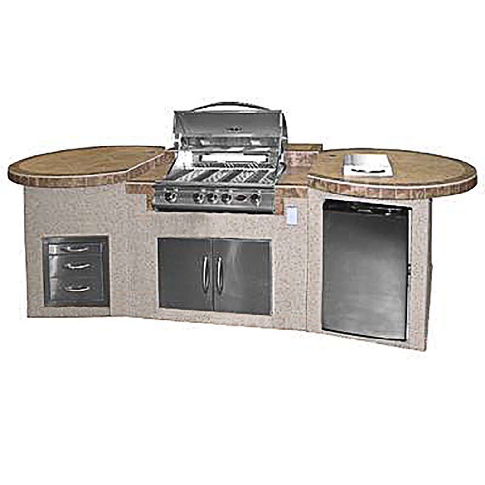 Cal Flame 6 ft. 4-Burner Propane Grill Synthetic Wood and Granite Countertop Grill Island with in Stainless Steel