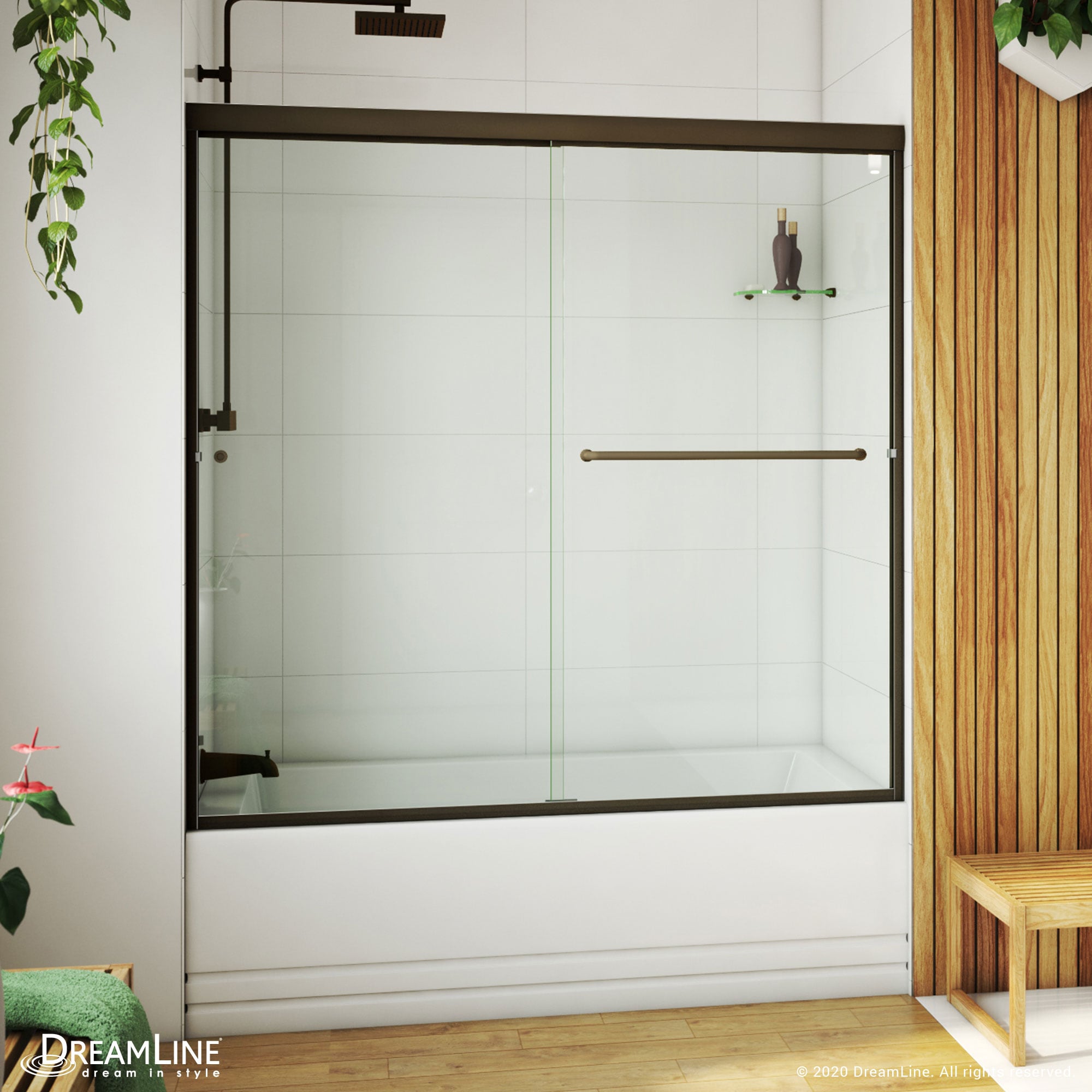 DreamLine TDAT60W570VXX06 Alliance Pro LT Bronze 56-in to 60-in W x 57.38-in H Semi-frameless Sliding Bathtub door