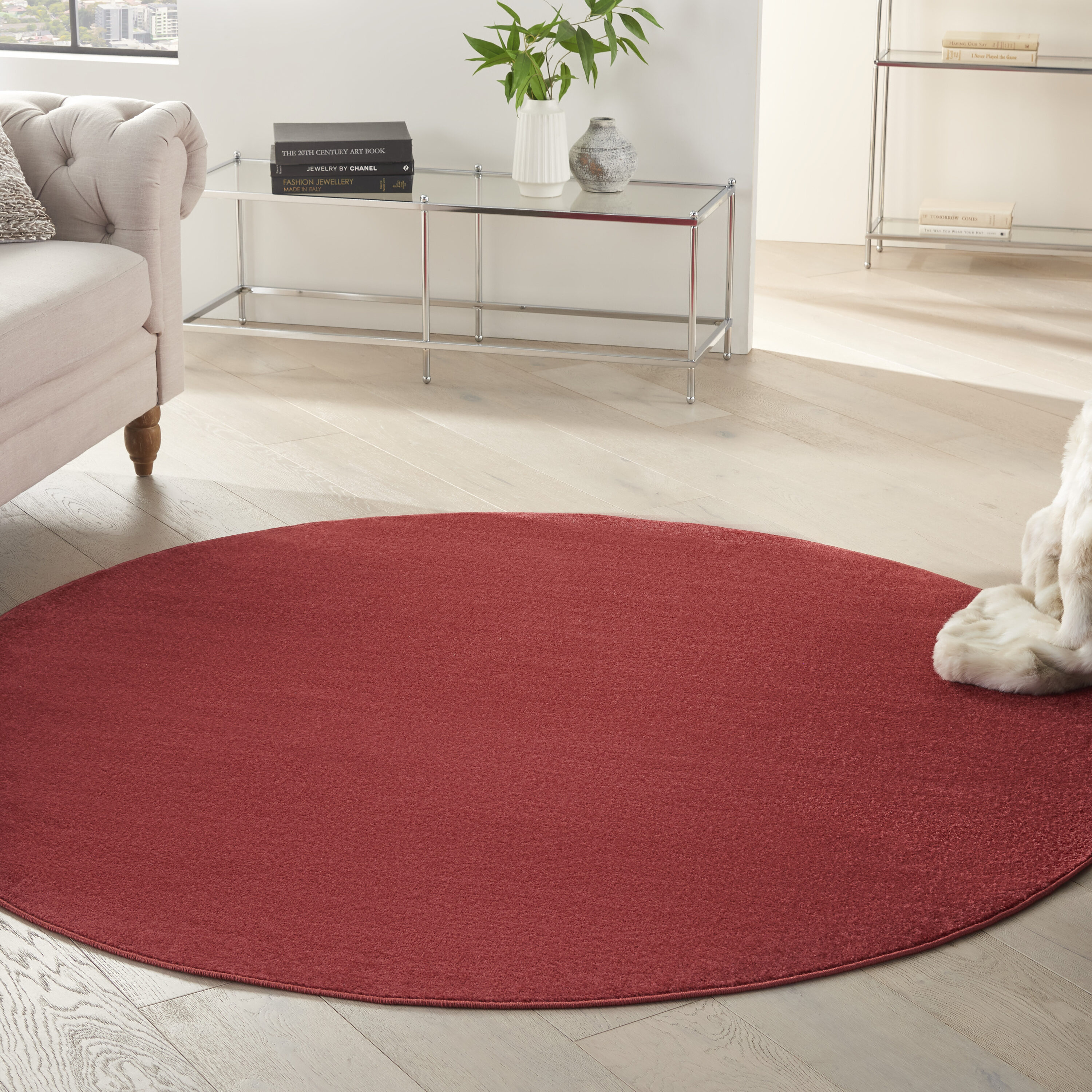 Nourison 099446823465 Essentials 6 x 6 (ft) Loomed Polypropylene Brick Red Round Indoor/Outdoor Solid Area rug