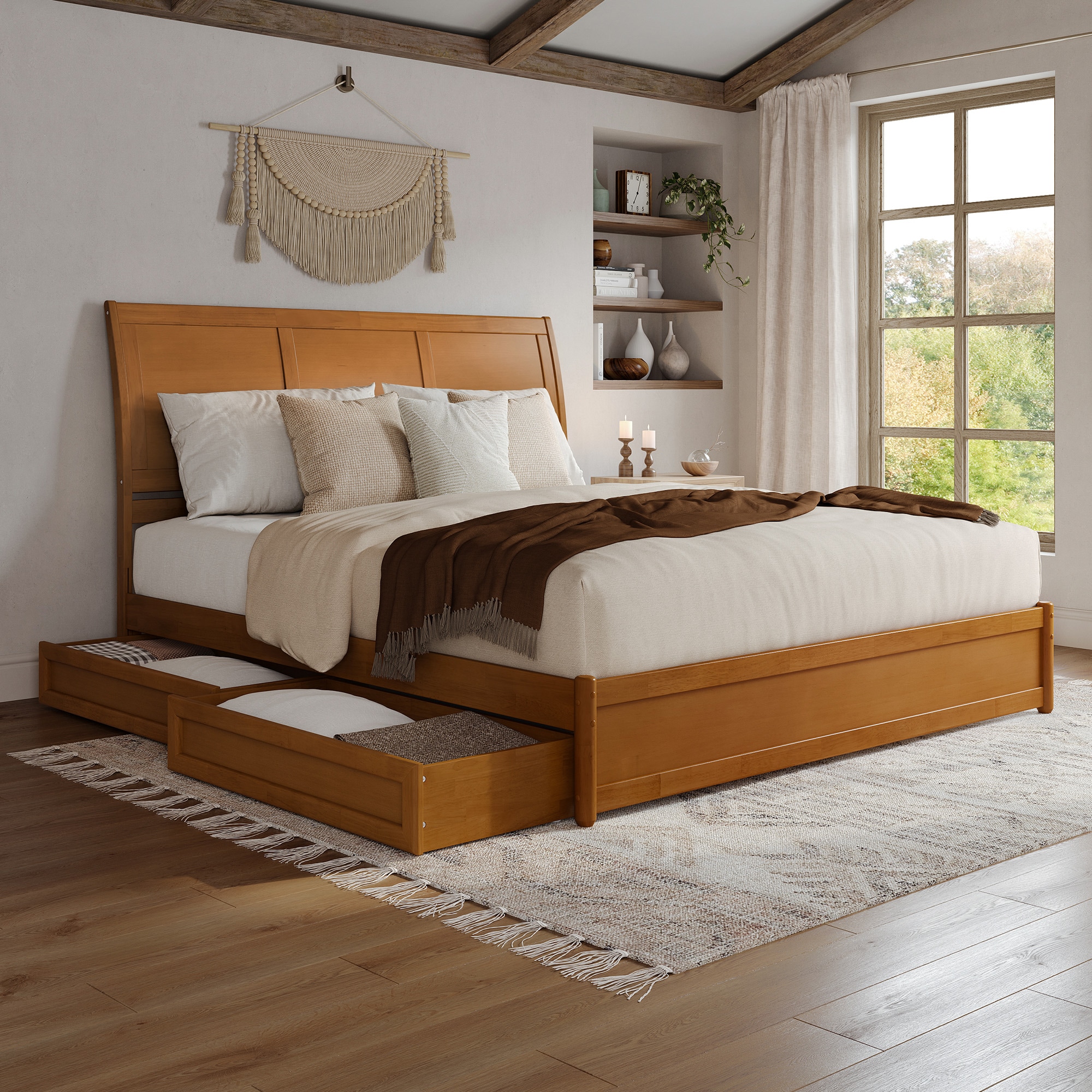 AFI AR898715T King Light Toffee Wood Platform Bed Storage with Headboard