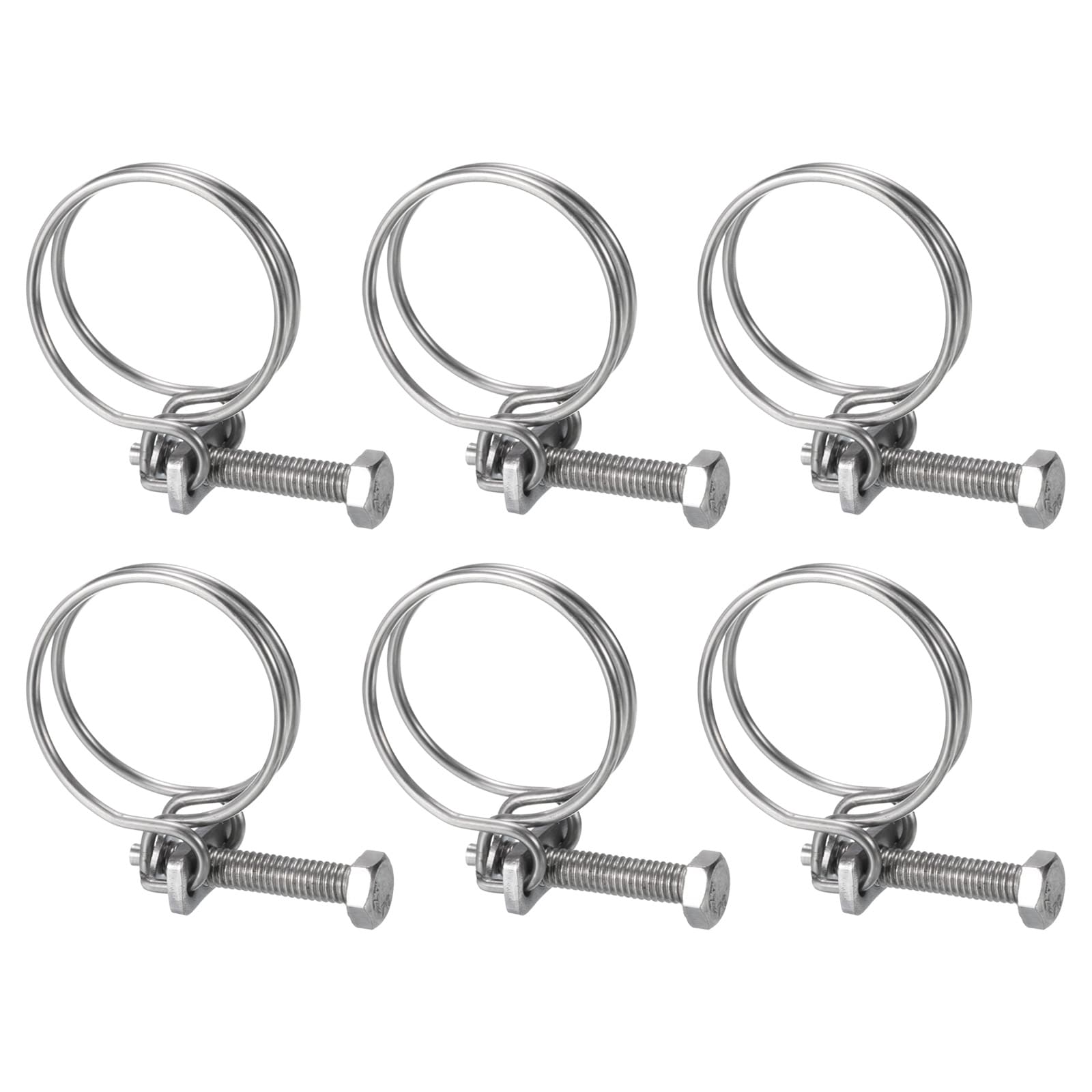 Unique Bargains 6pcs Double Wire Hose Clamppcs 30-34mm Adjustable Stainless Steel Wire Hose Clips with M6 Bolt for Dust Collection Hosepcs Pump Hose Pipe