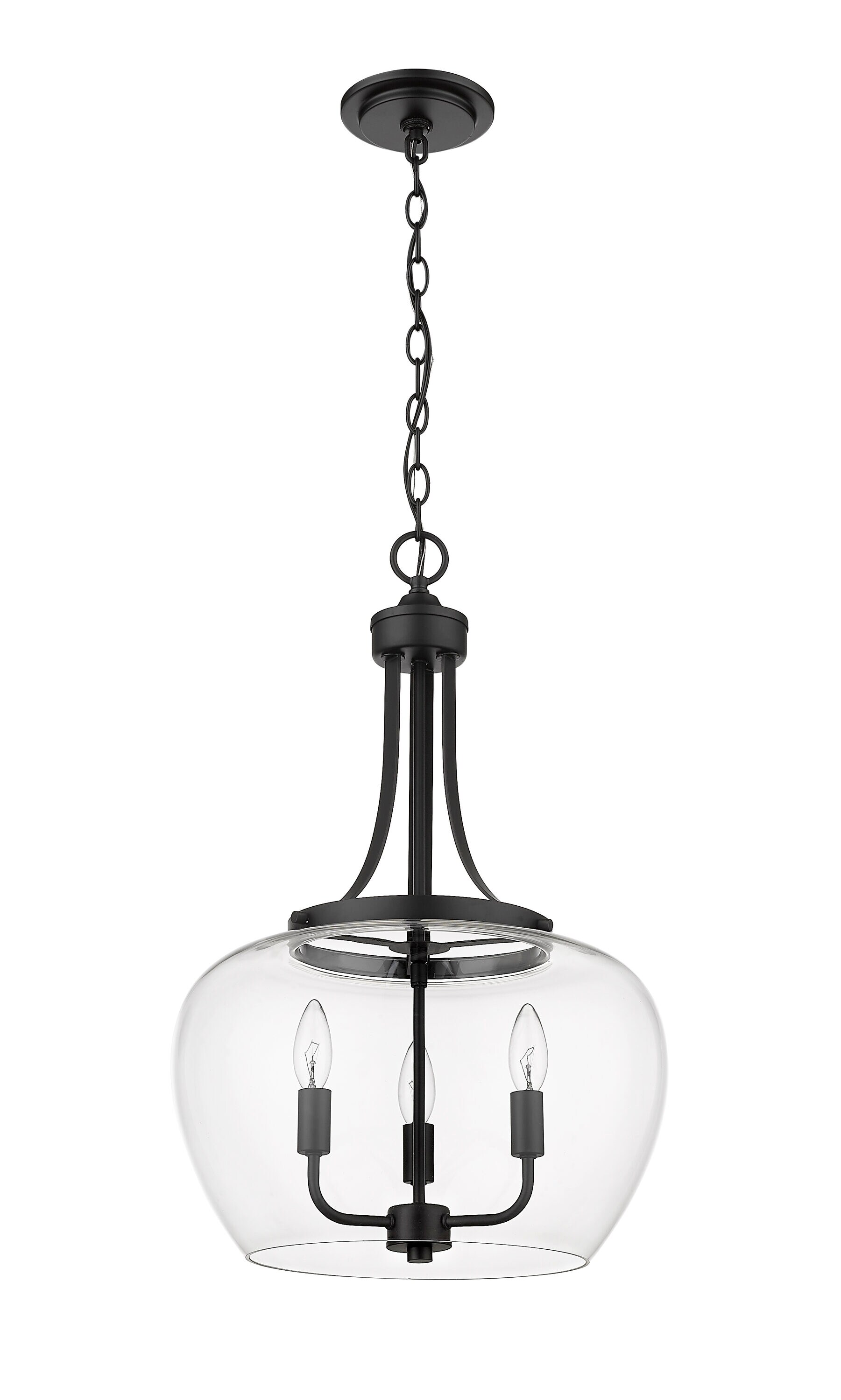 Matte Black Steel and Glass 3-Light Pendant