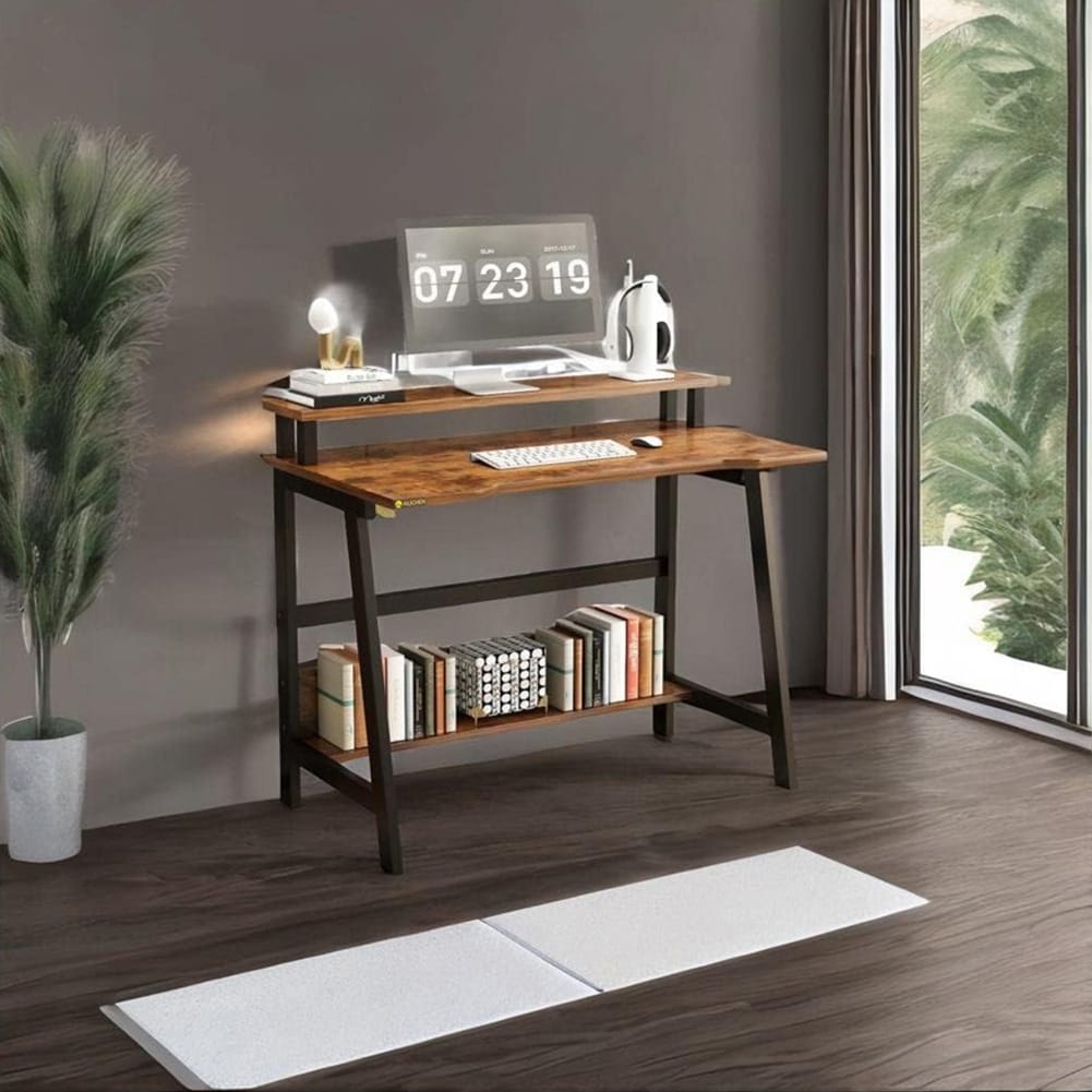 GAOMON Small Computer Desk with Screen Stand and 2 Layers Shelves ...